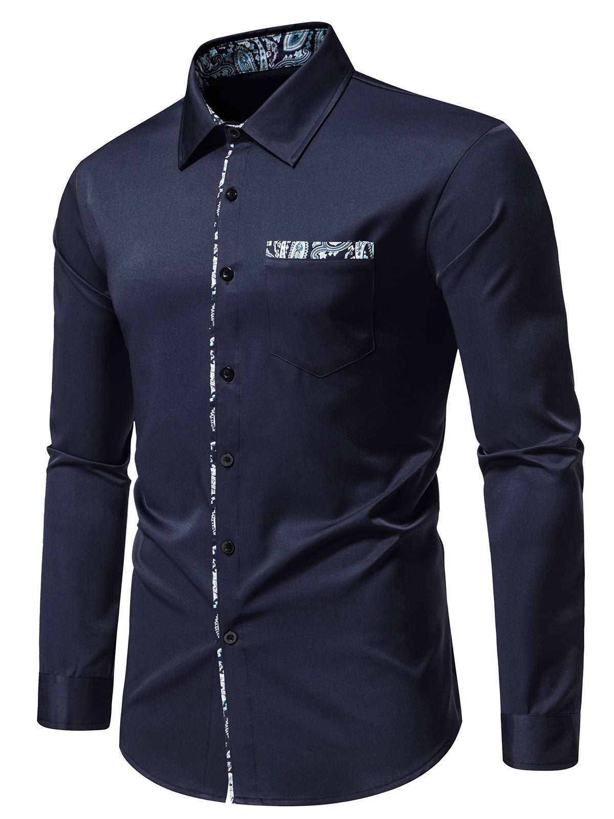 Camisa Paisley estampado Colorblock de manga larga para hombre
