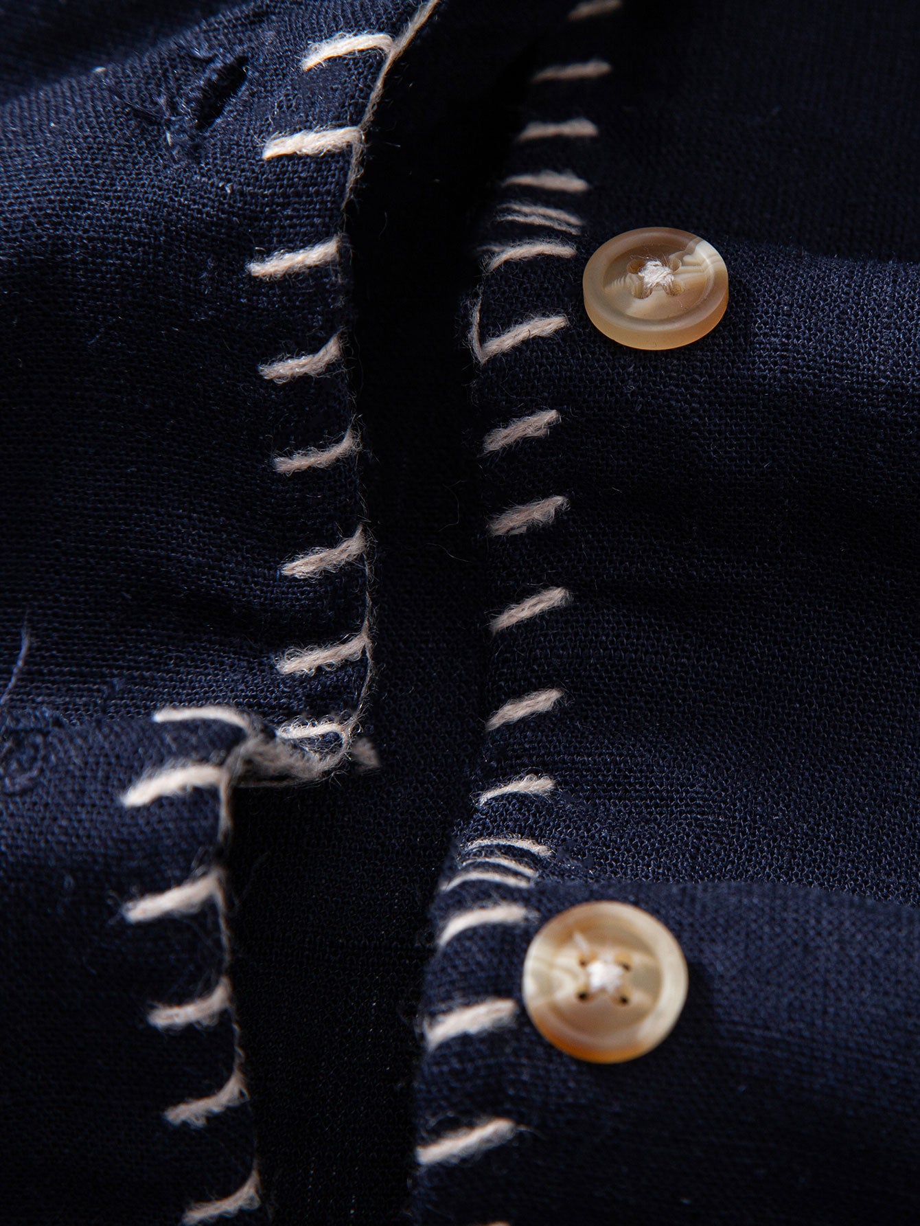 Camisa Contrast Stitching de lino Rayon Blend Cuban