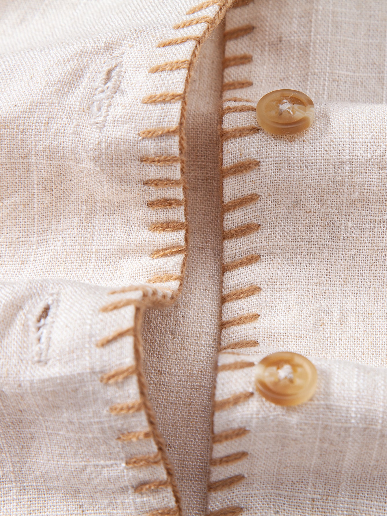 Camisa Contrast Stitching de lino Rayon Blend Cuban