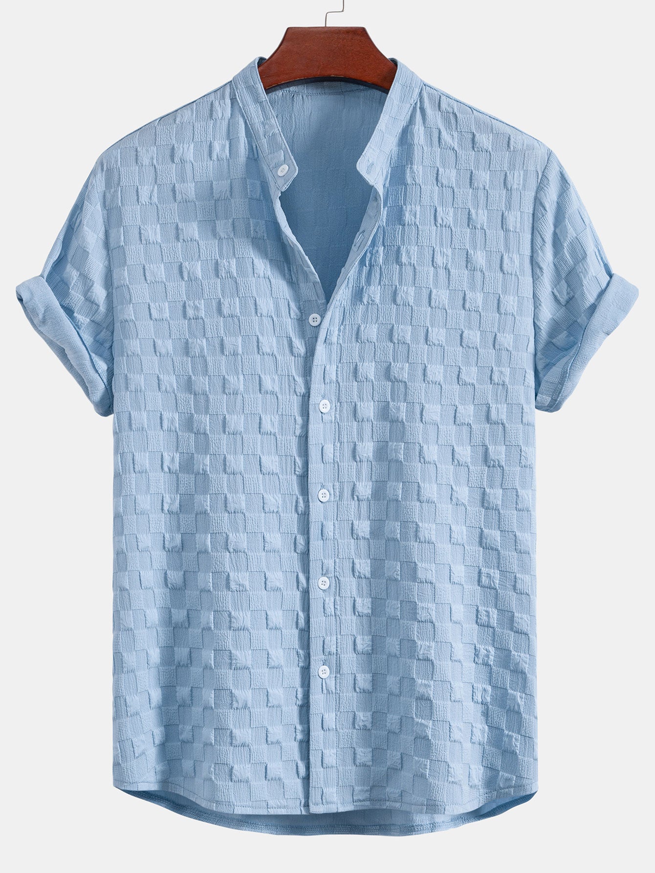 Camisa Checkerboard Jacquard Stand Collar