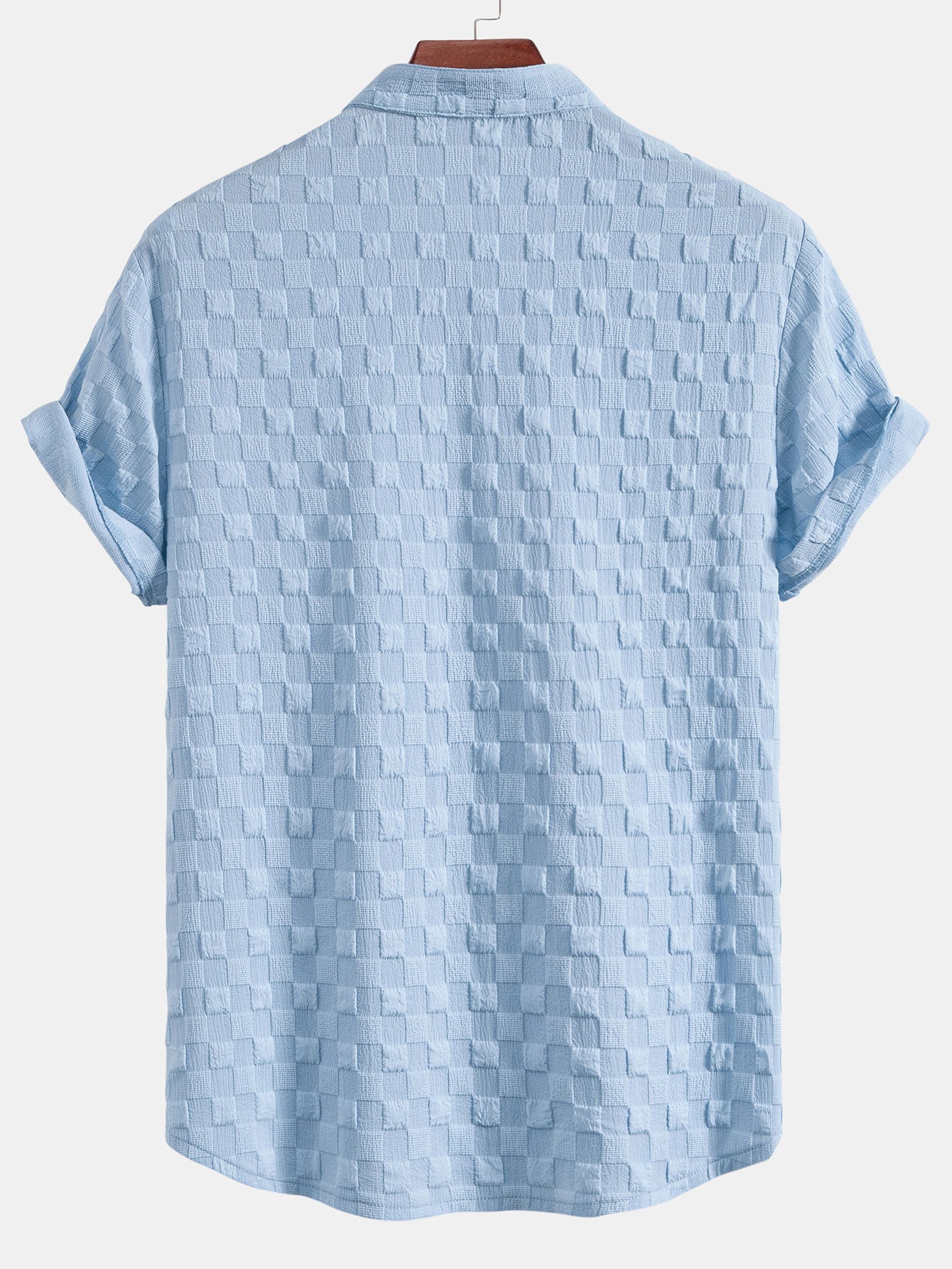 Camisa Checkerboard Jacquard Stand Collar
