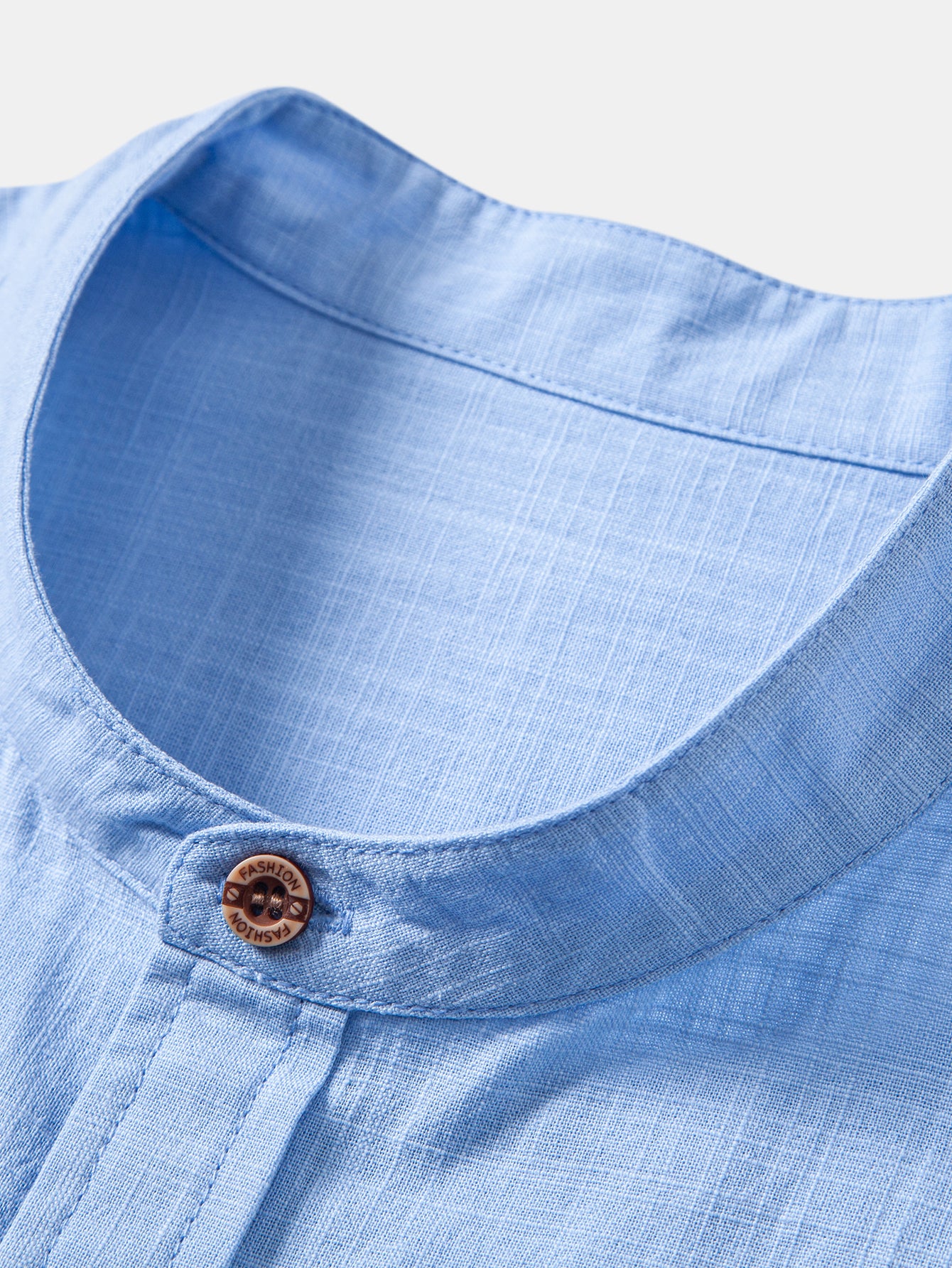 Camisa Contrast Trim de lino Look Stand Collar