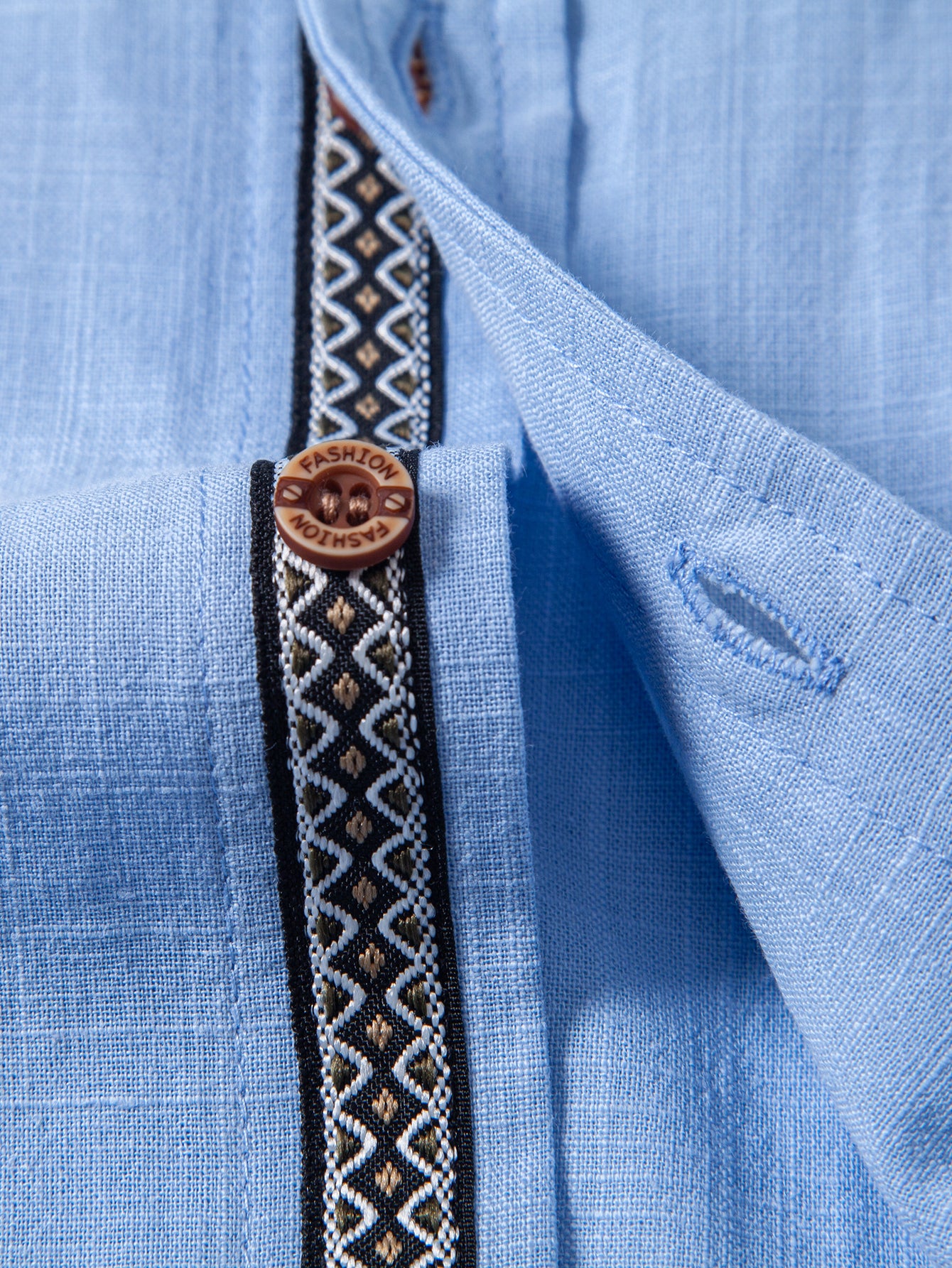 Camisa Contrast Trim de lino Look Stand Collar