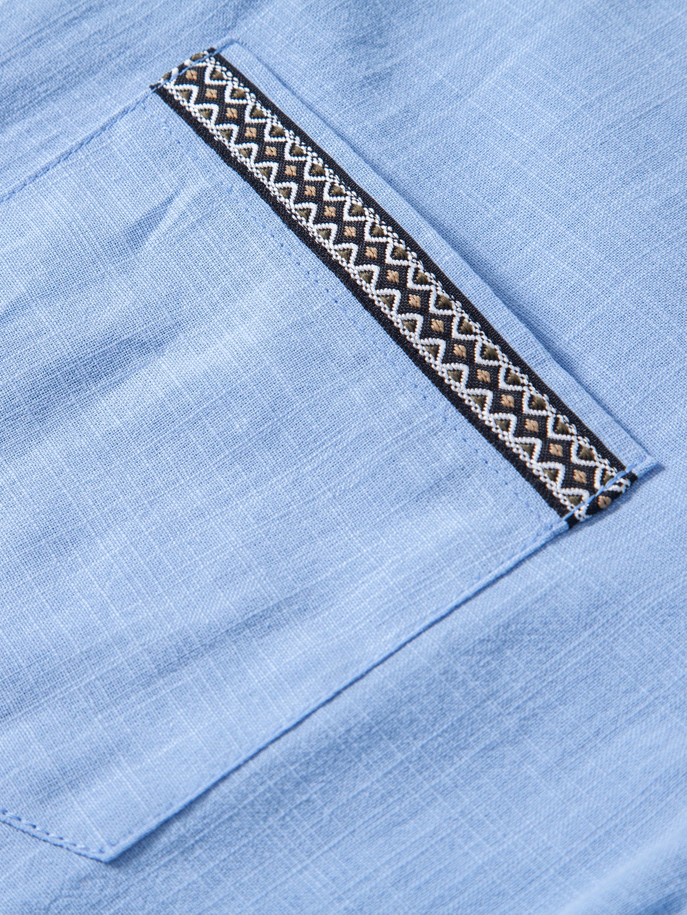 Camisa Contrast Trim de lino Look Stand Collar