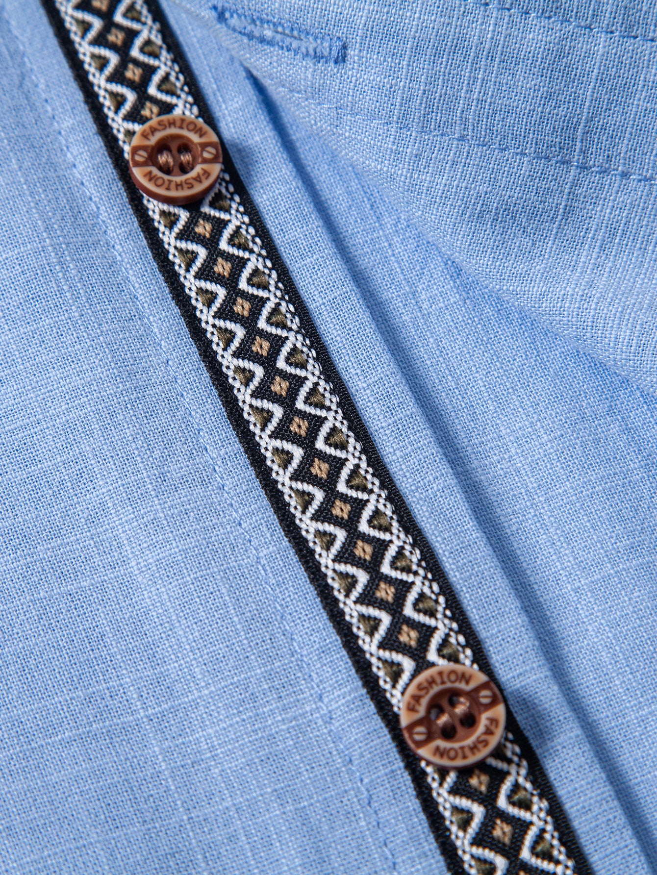 Camisa Contrast Trim de lino Look Stand Collar