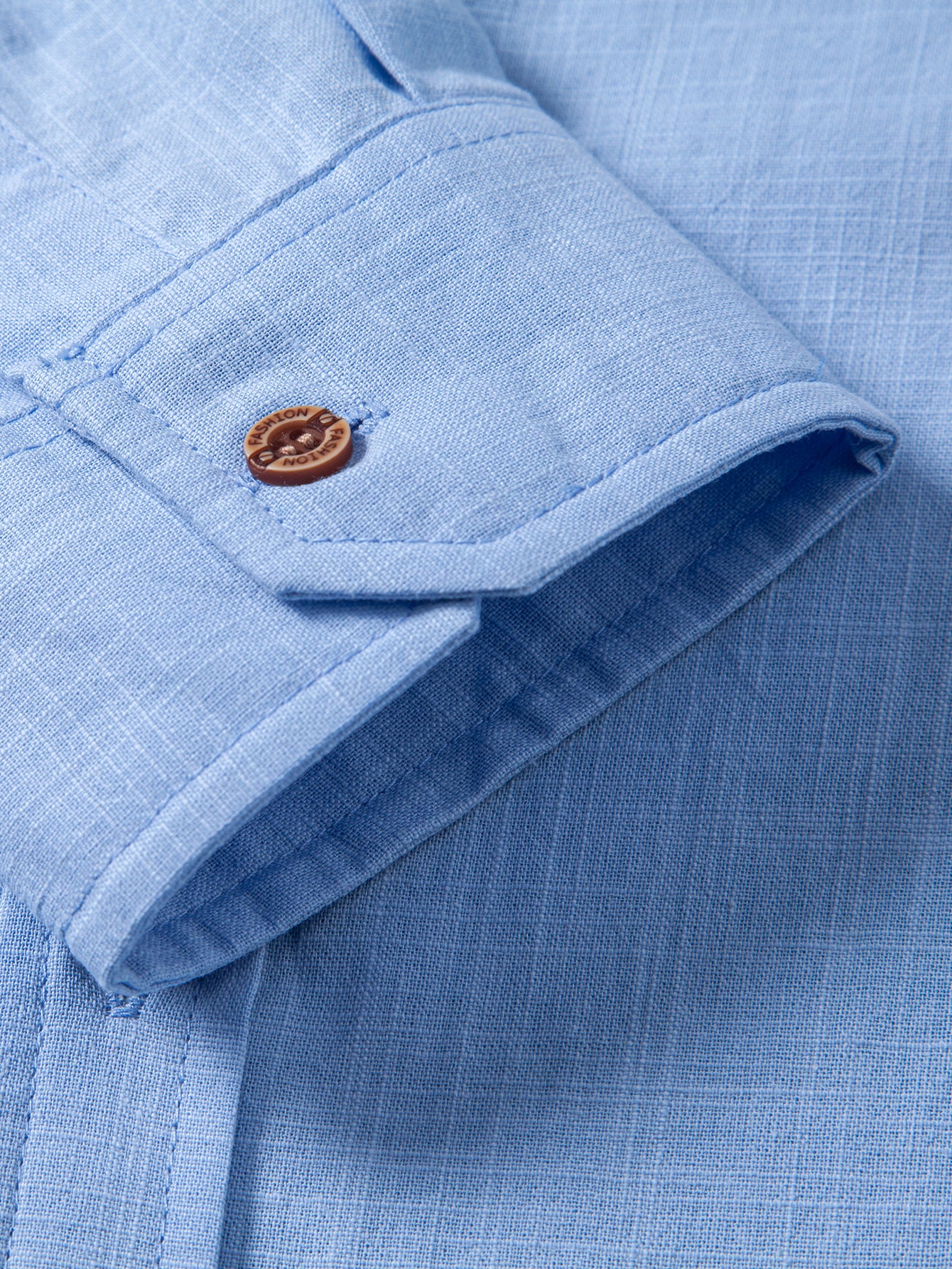 Camisa Contrast Trim de lino Look Stand Collar