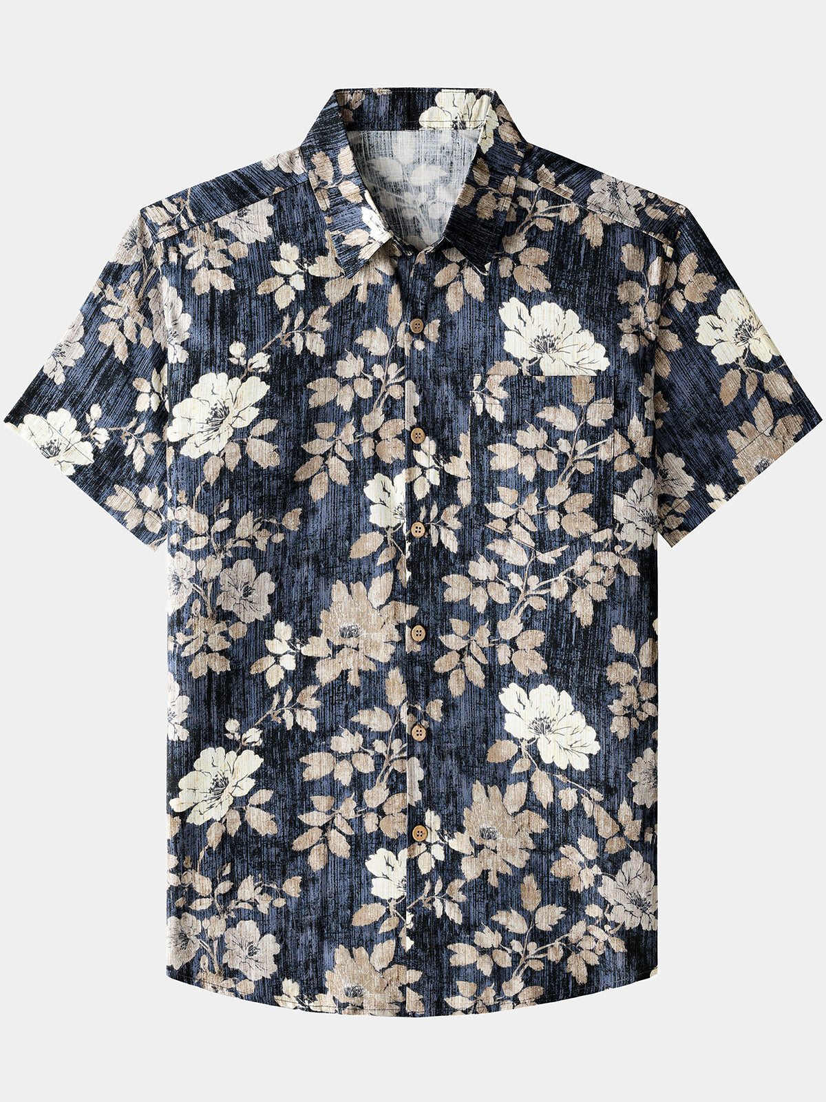 Camisa vintage floral estampado de manga corta Button Up transpirable Cool casual para hombre
