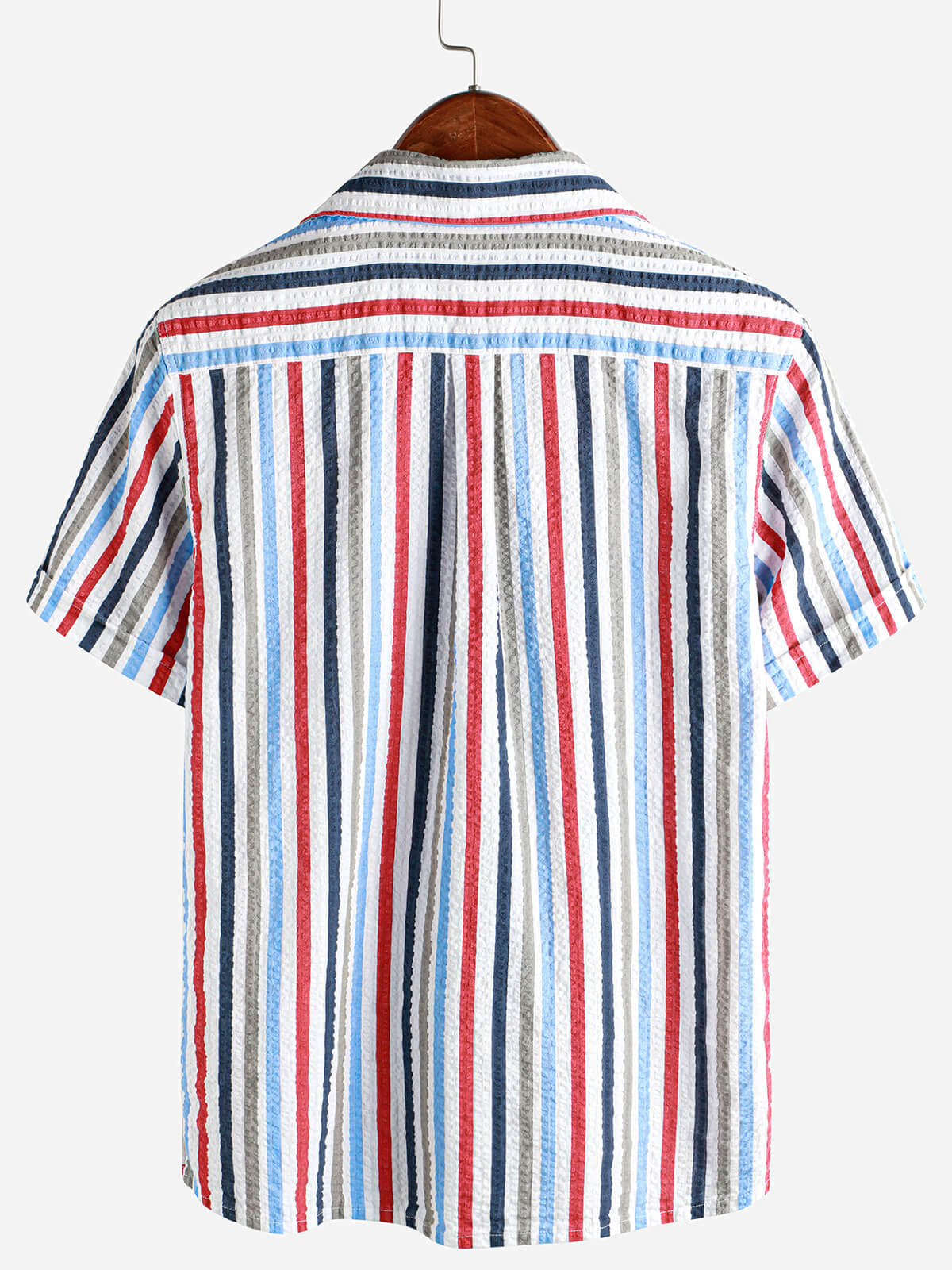 Camisa casual 100% de algodón a rayas Pocket Hawaiian Holiday Button Up de manga corta para hombre