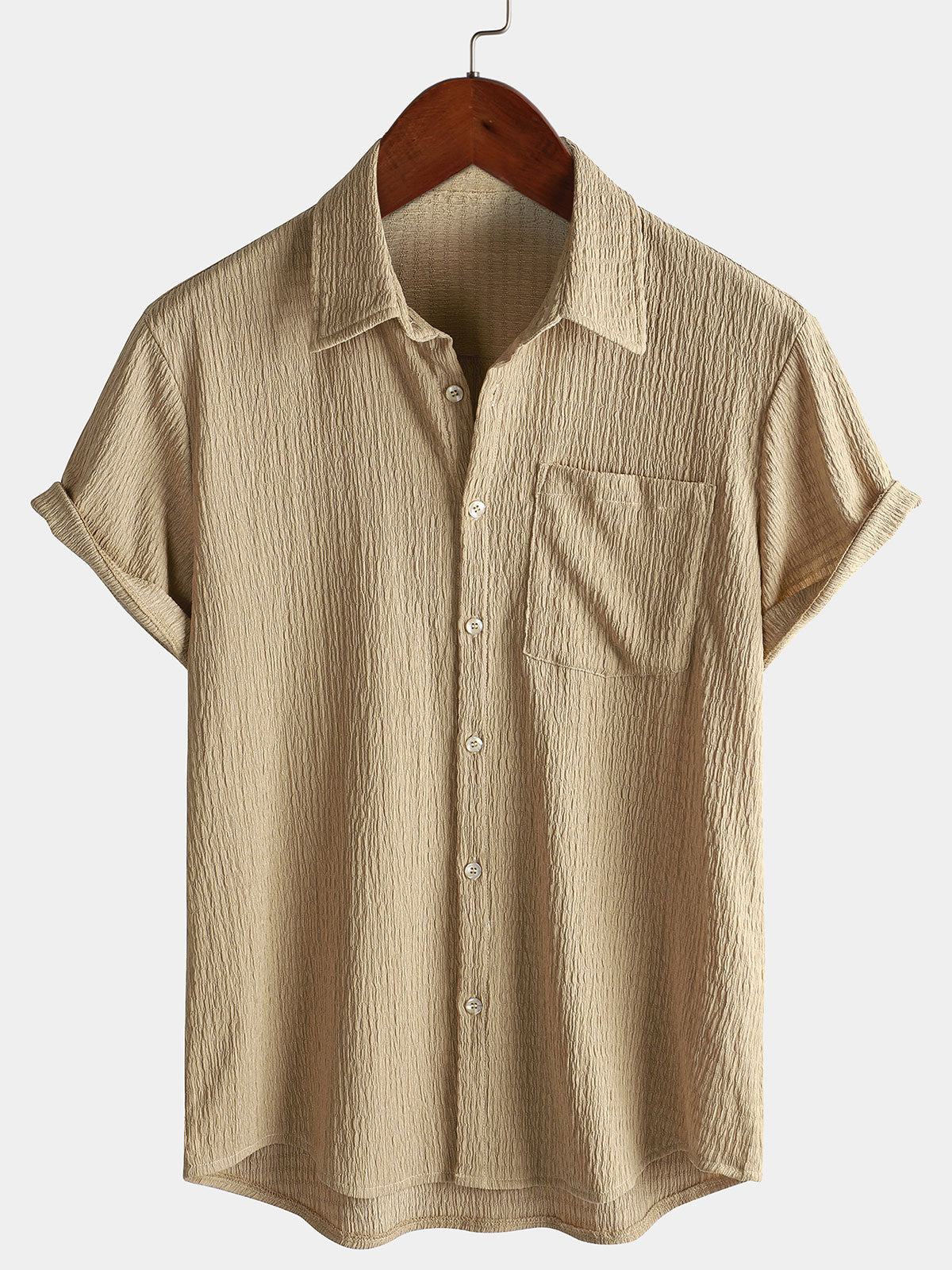 Camisa Summer de color sólido Pocket casual de manga corta para hombre