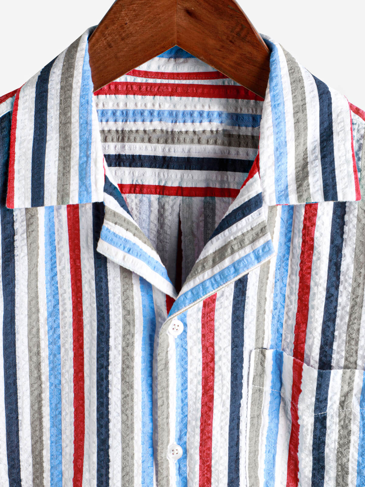 Camisa casual 100% de algodón a rayas Pocket Hawaiian Holiday Button Up de manga corta para hombre