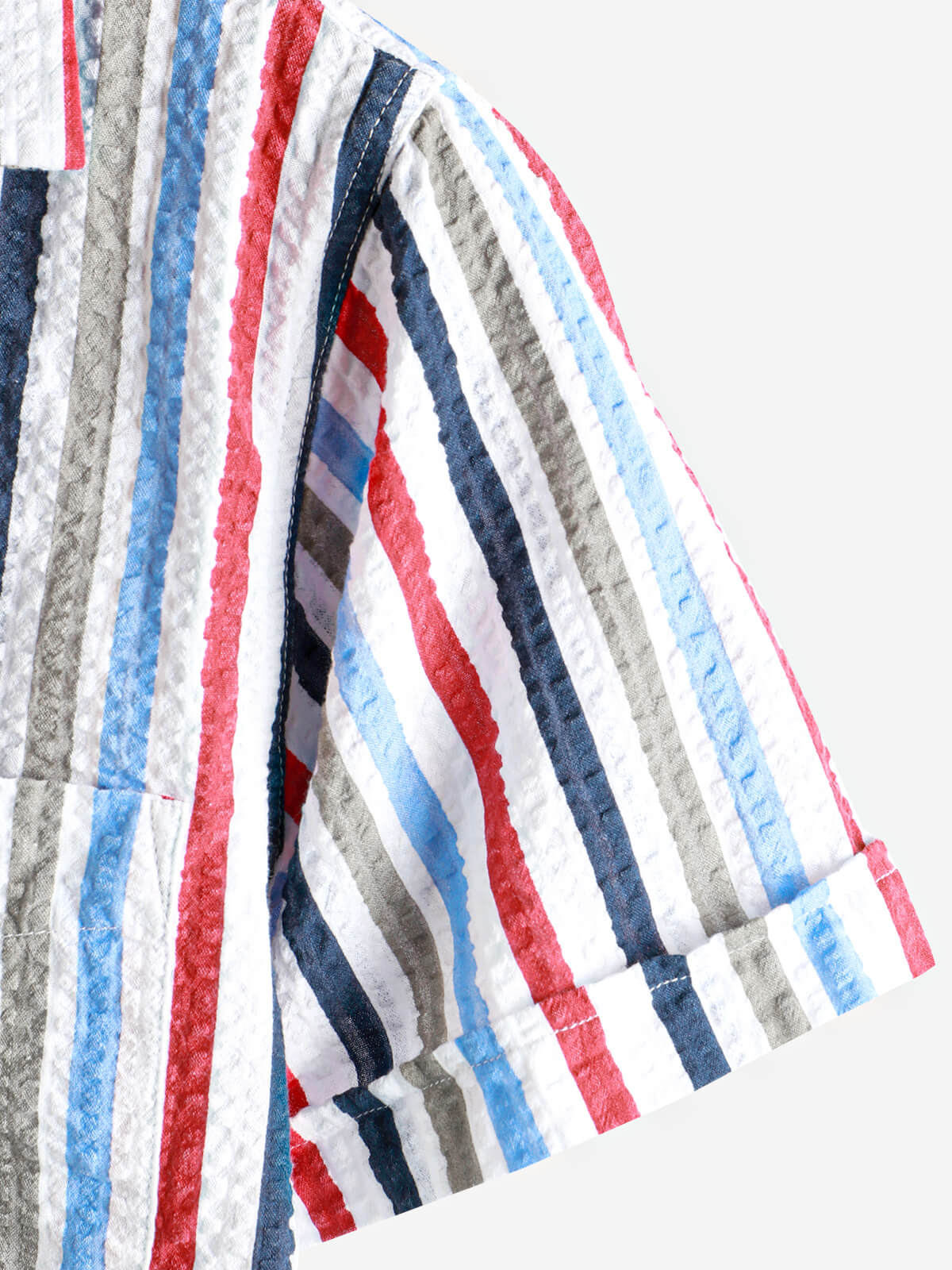 Camisa casual 100% de algodón a rayas Pocket Hawaiian Holiday Button Up de manga corta para hombre