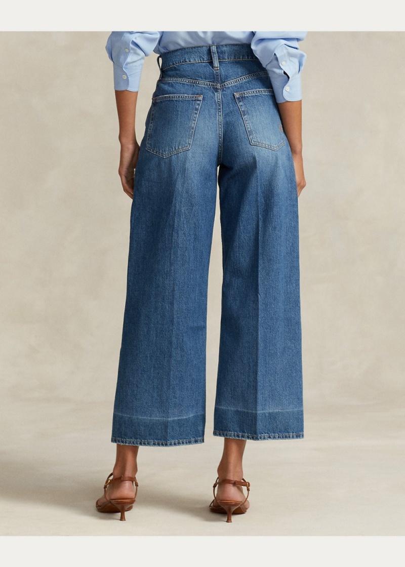 Jeans Anchos-Leg Cropped Mujer Azules | TWXF27615 - vista 2