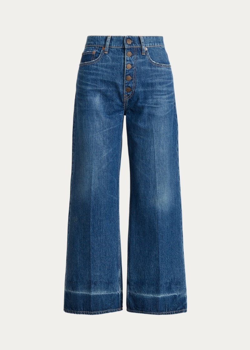 Jeans Anchos-Leg Cropped Mujer Azules | TWXF27615 - vista 4