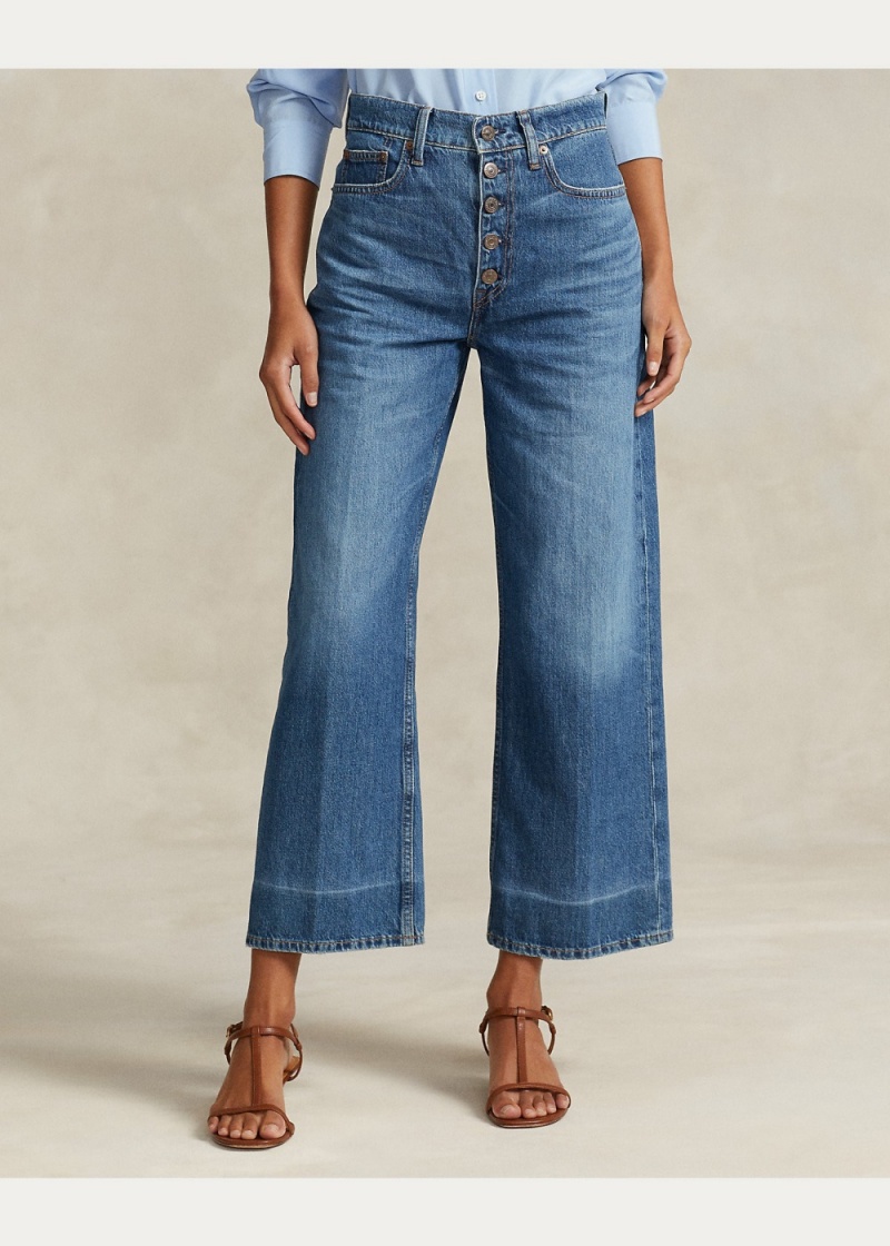Jeans Anchos-Leg Cropped Mujer Azules | TWXF27615 - vista 5