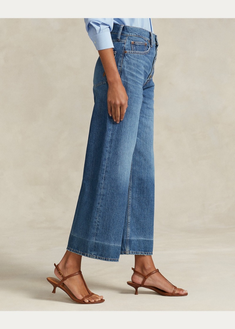 Jeans Anchos-Leg Cropped Mujer Azules | TWXF27615 - vista 6