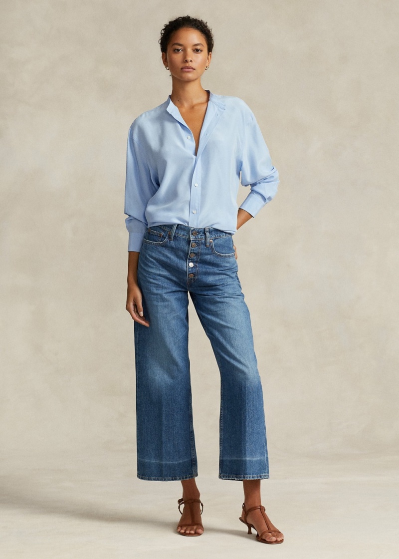 Jeans Anchos-Leg Cropped Mujer Azules | TWXF27615 - vista 1