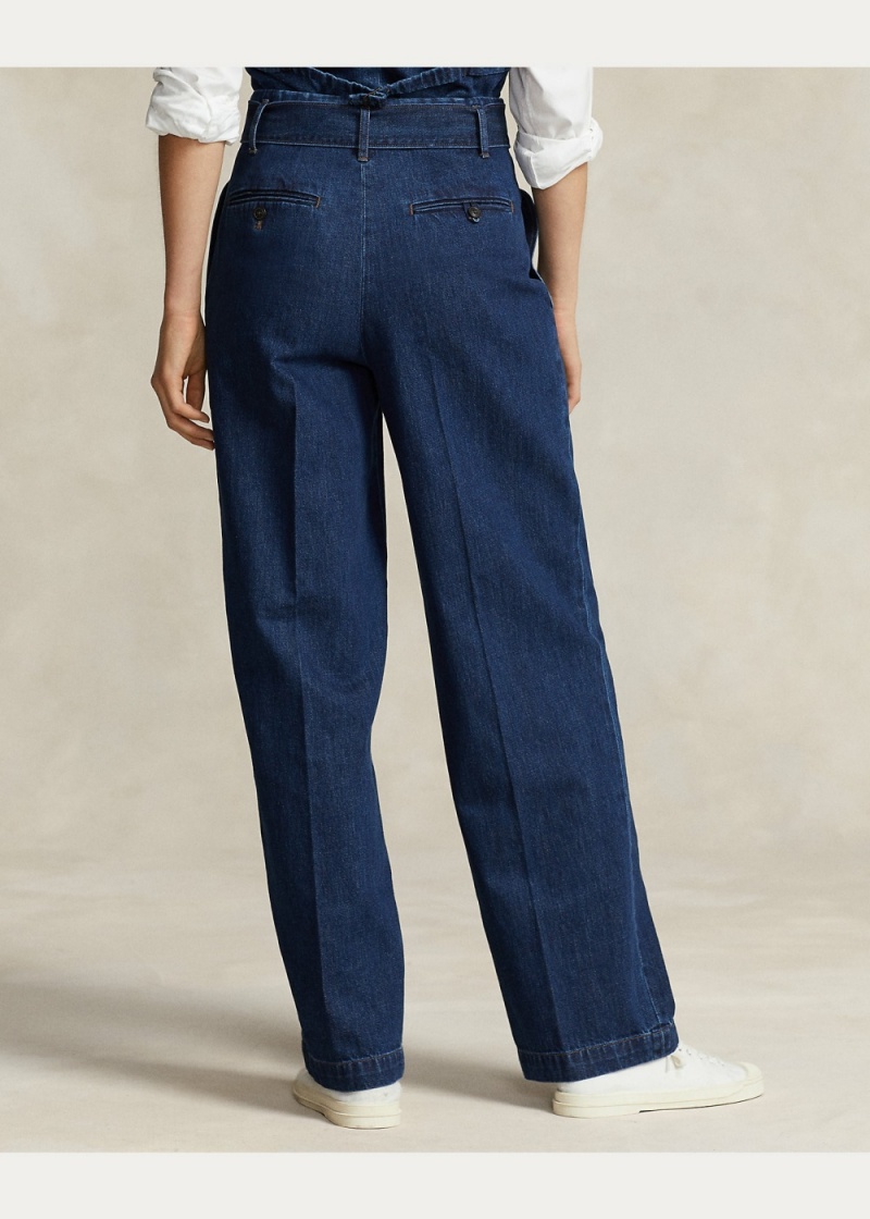 Jeans Belted Plisado Anchos-Leg Denim Trousers Mujer Azules | MYLK16380 - vista 2