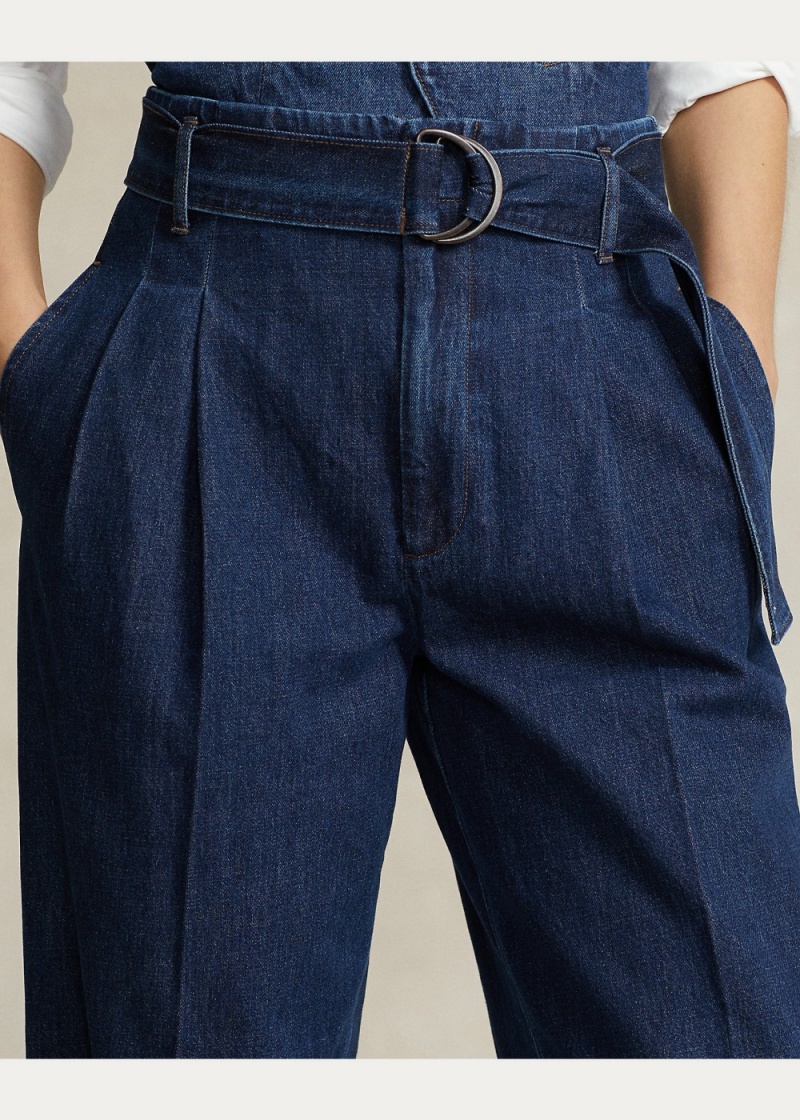 Jeans Belted Plisado Anchos-Leg Denim Trousers Mujer Azules | MYLK16380 - vista 3