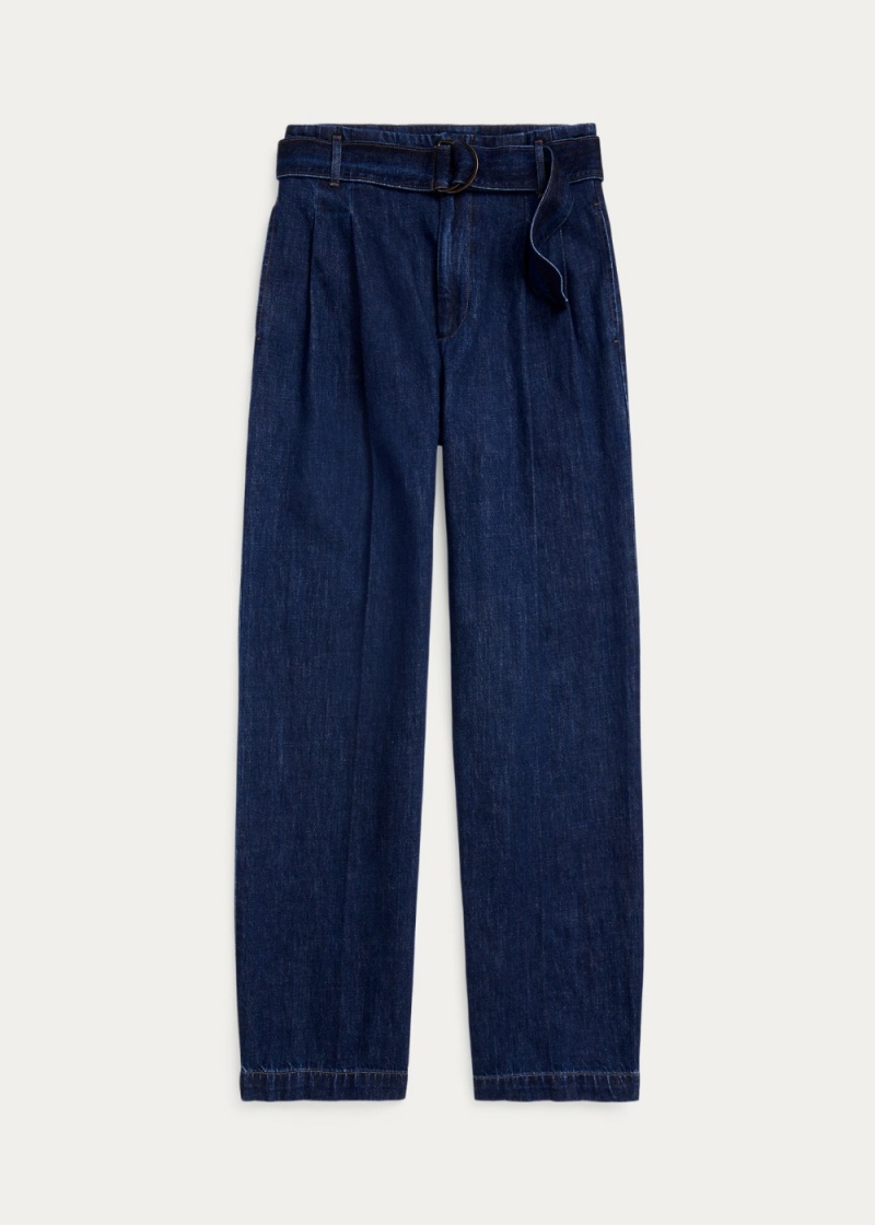 Jeans Belted Plisado Anchos-Leg Denim Trousers Mujer Azules | MYLK16380 - vista 4