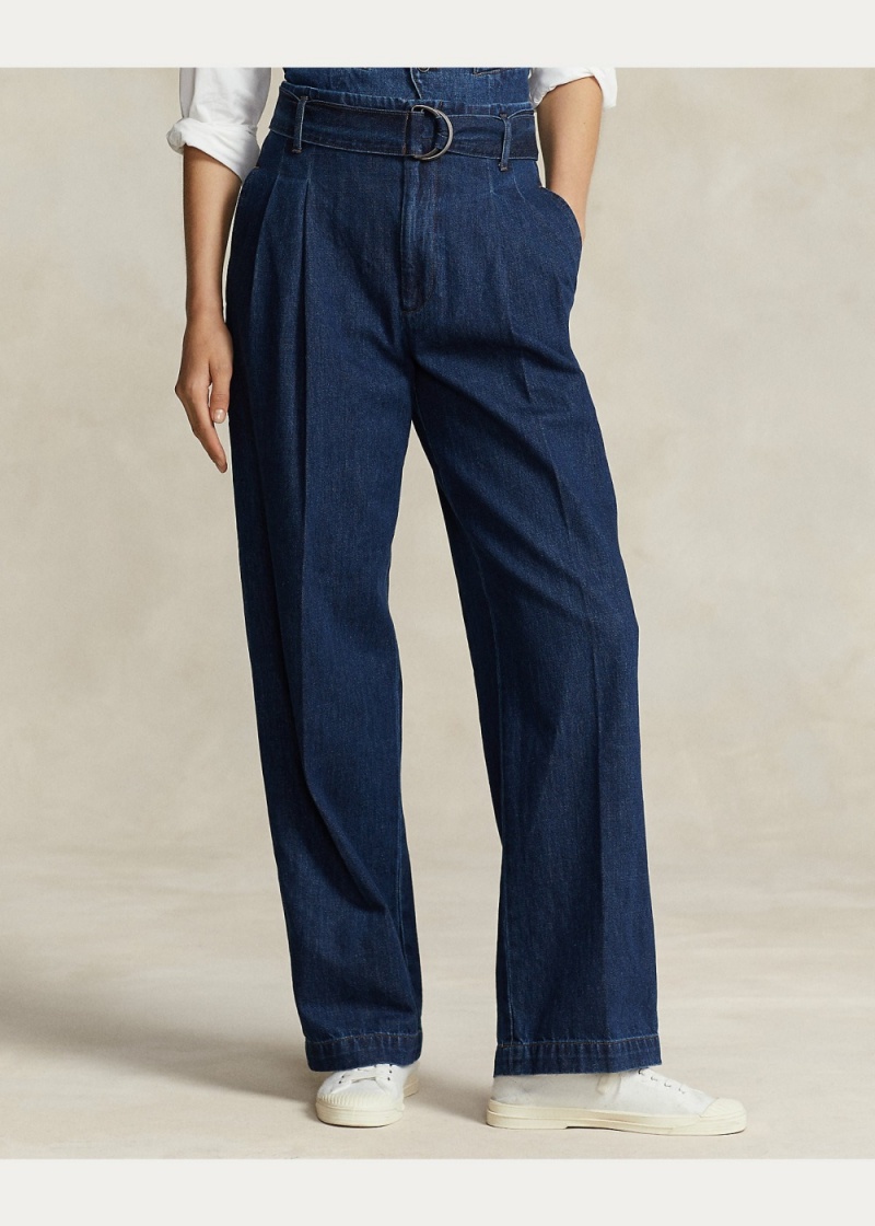 Jeans Belted Plisado Anchos-Leg Denim Trousers Mujer Azules | MYLK16380 - vista 5
