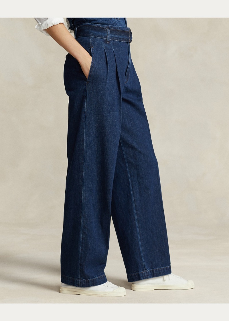 Jeans Belted Plisado Anchos-Leg Denim Trousers Mujer Azules | MYLK16380 - vista 6