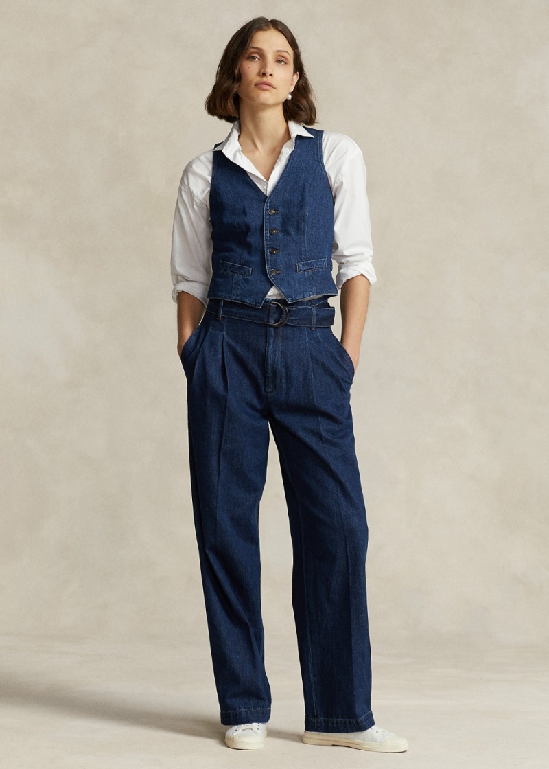 Jeans Belted Plisado Anchos-Leg Denim Trousers Mujer Azules | MYLK16380 - vista 1