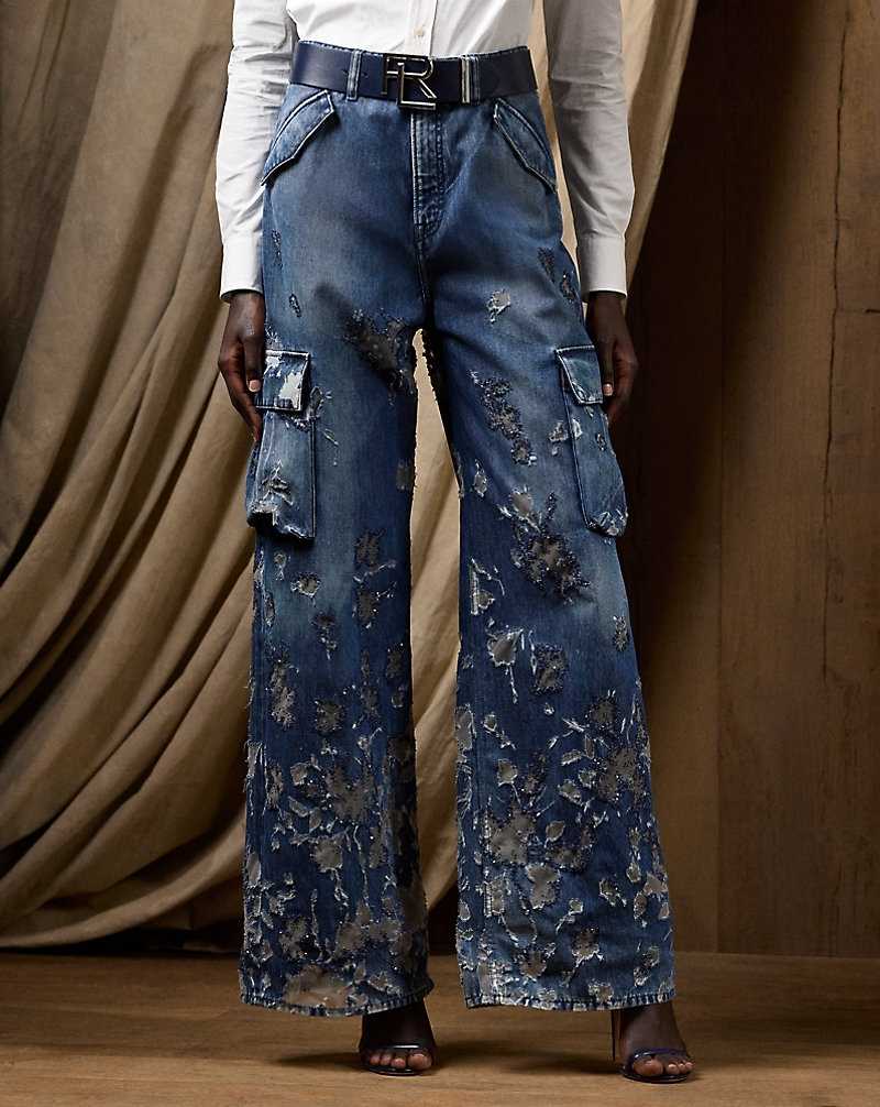 Jeans Ralph Lauren Berke Embellished Wide-Leg Cargo Mujer Azules | NOAJSEY-18 - vista 3