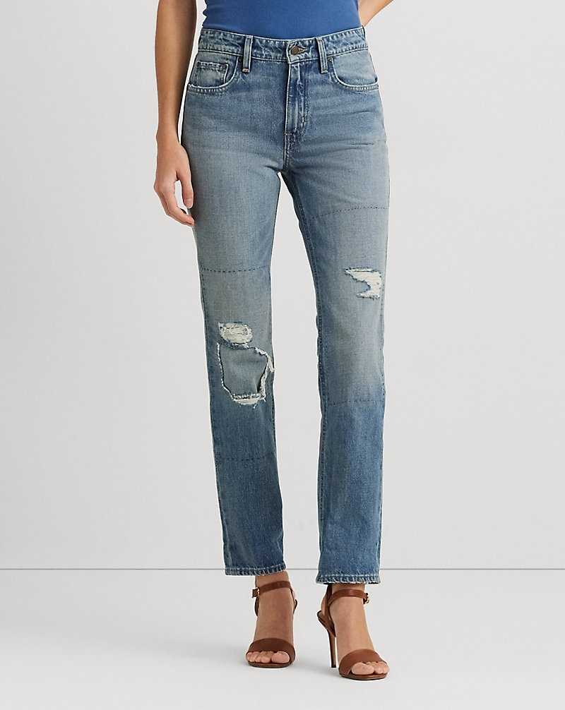 Jeans Ralph Lauren Distressed High-Rise Straight Ankle Mujer Azules | ZVESIXK-05 - vista 3