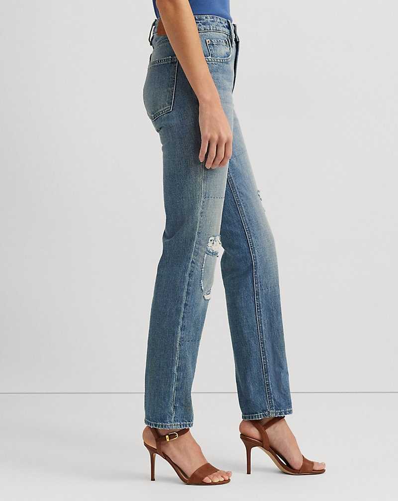 Jeans Ralph Lauren Distressed High-Rise Straight Ankle Mujer Azules | ZVESIXK-05 - vista 4