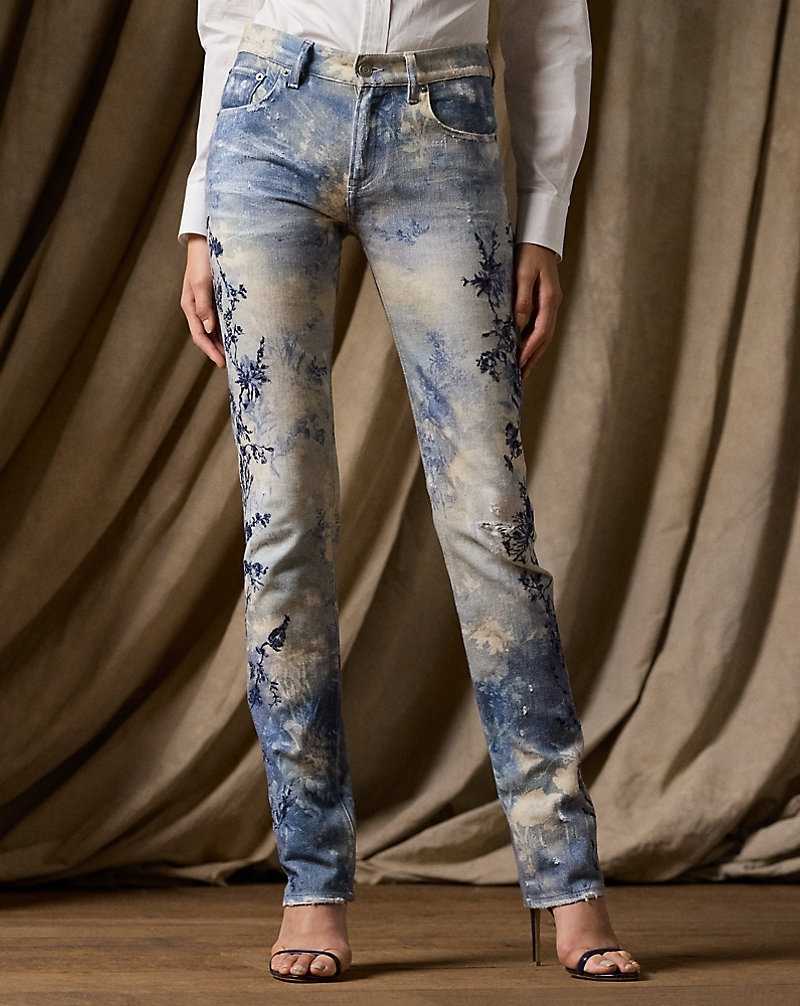 Jeans Ralph Lauren Embellished 750 Straight Ankle Mujer Blue/Pearl Multi | PBVYSMQ-75 - vista 3