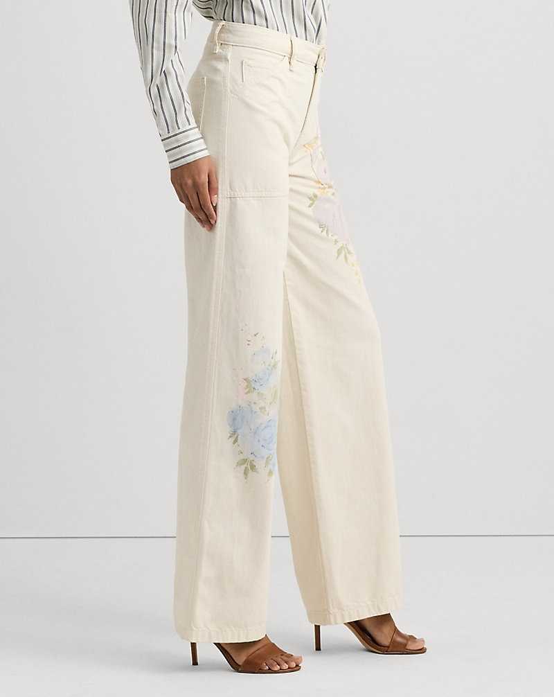 Jeans Ralph Lauren Floral High-Rise Wide-Leg Mujer Creme Azules | WOUJKYC-83 - vista 4