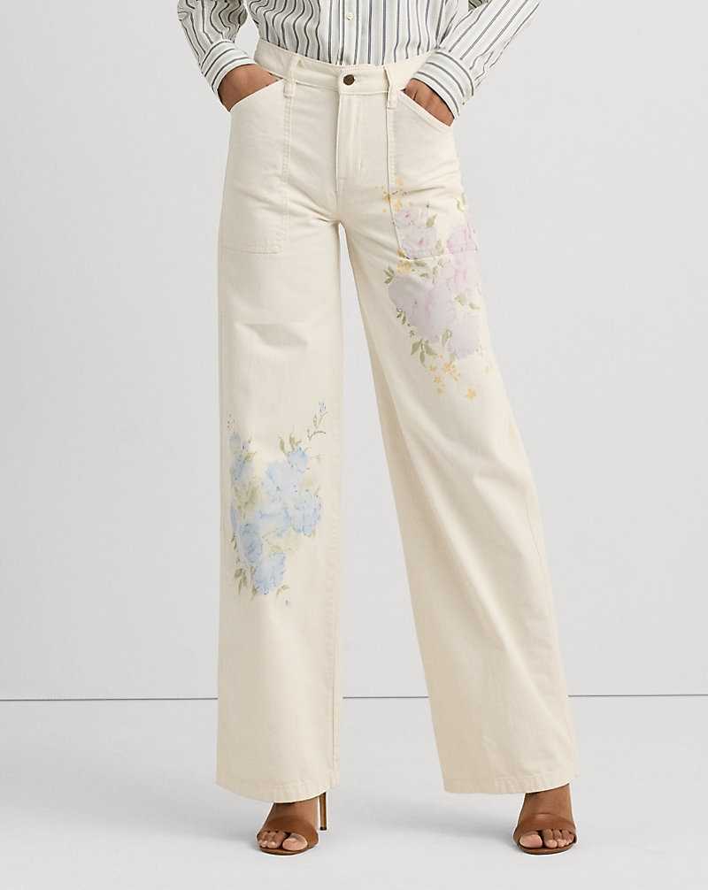 Jeans Ralph Lauren Floral High-Rise Wide-Leg Mujer Creme Azules | WOUJKYC-83 - vista 3