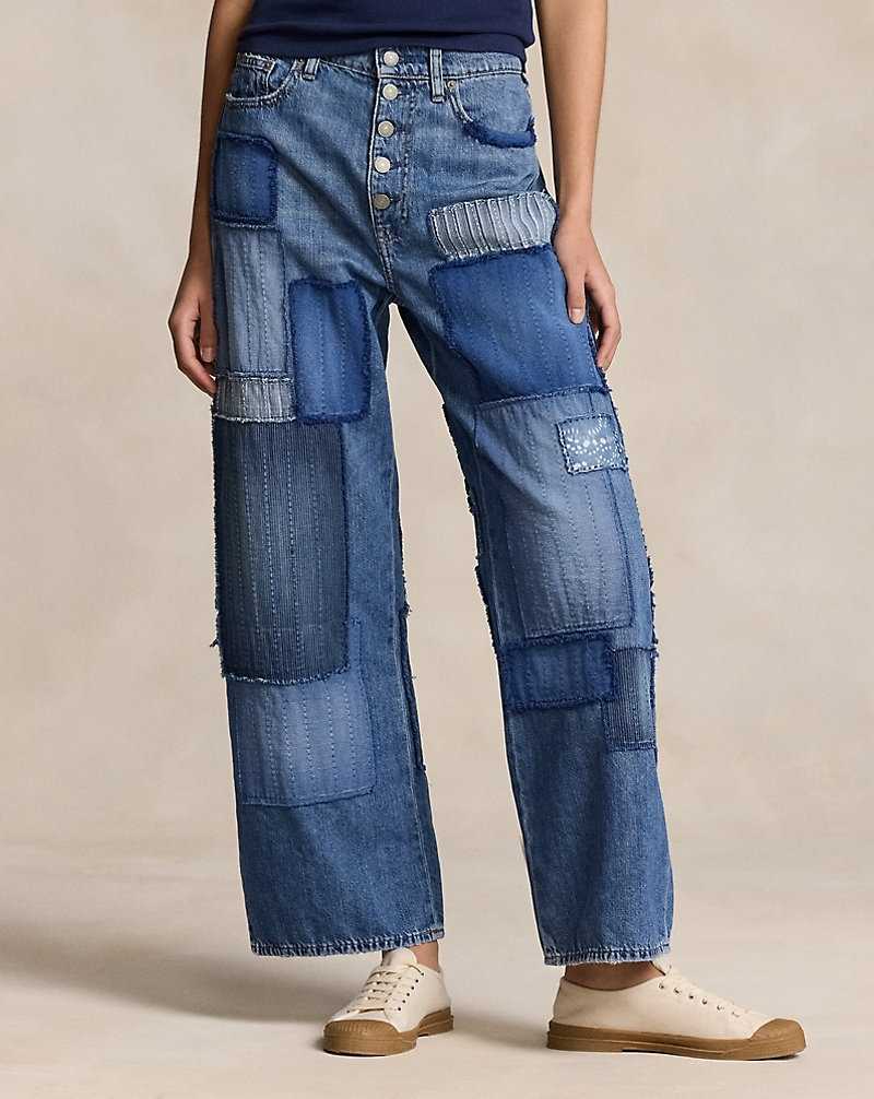 Jeans Ralph Lauren High-Rise Wide-Leg Crop Mujer Azules | FEXVWQC-98 - vista 3