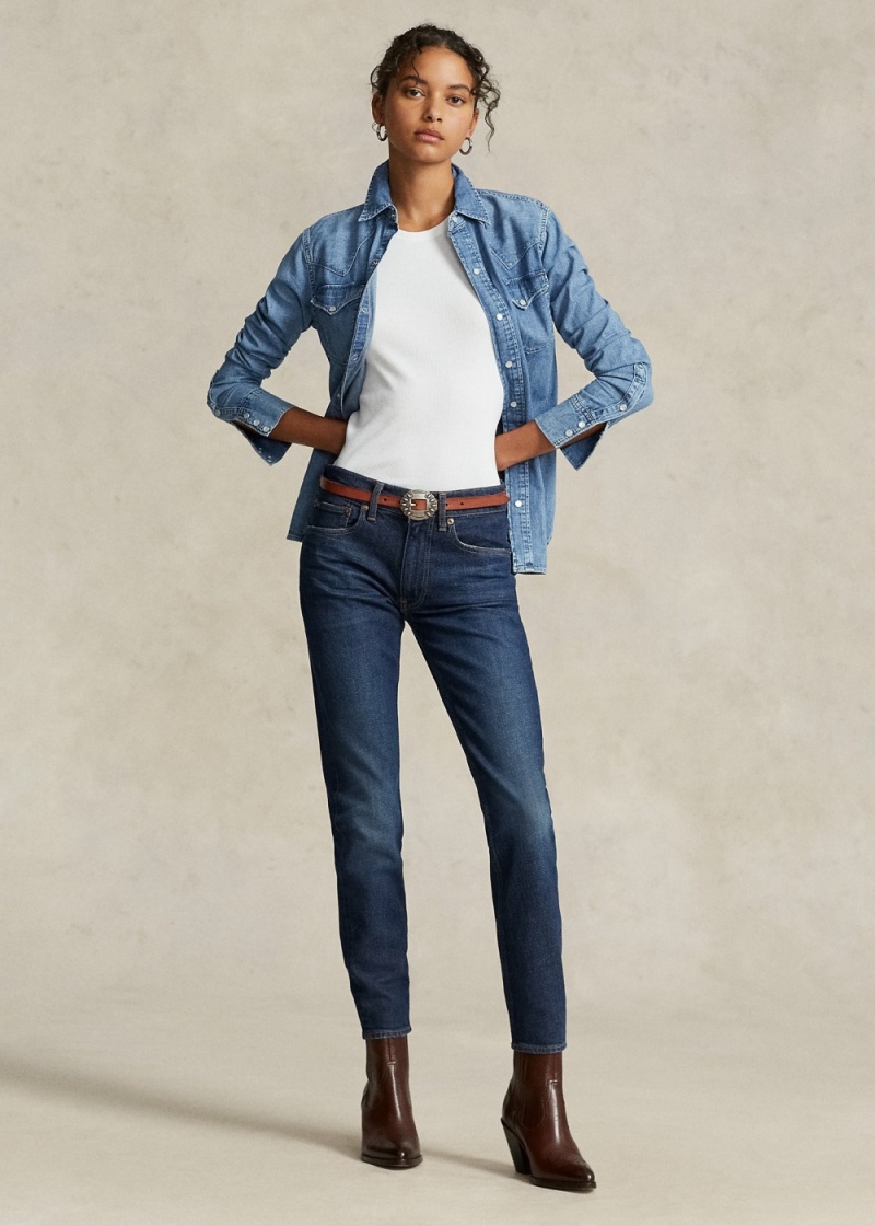Jeans Mid-Rise Flaco Mujer Azules | PTLG75640 - vista 1