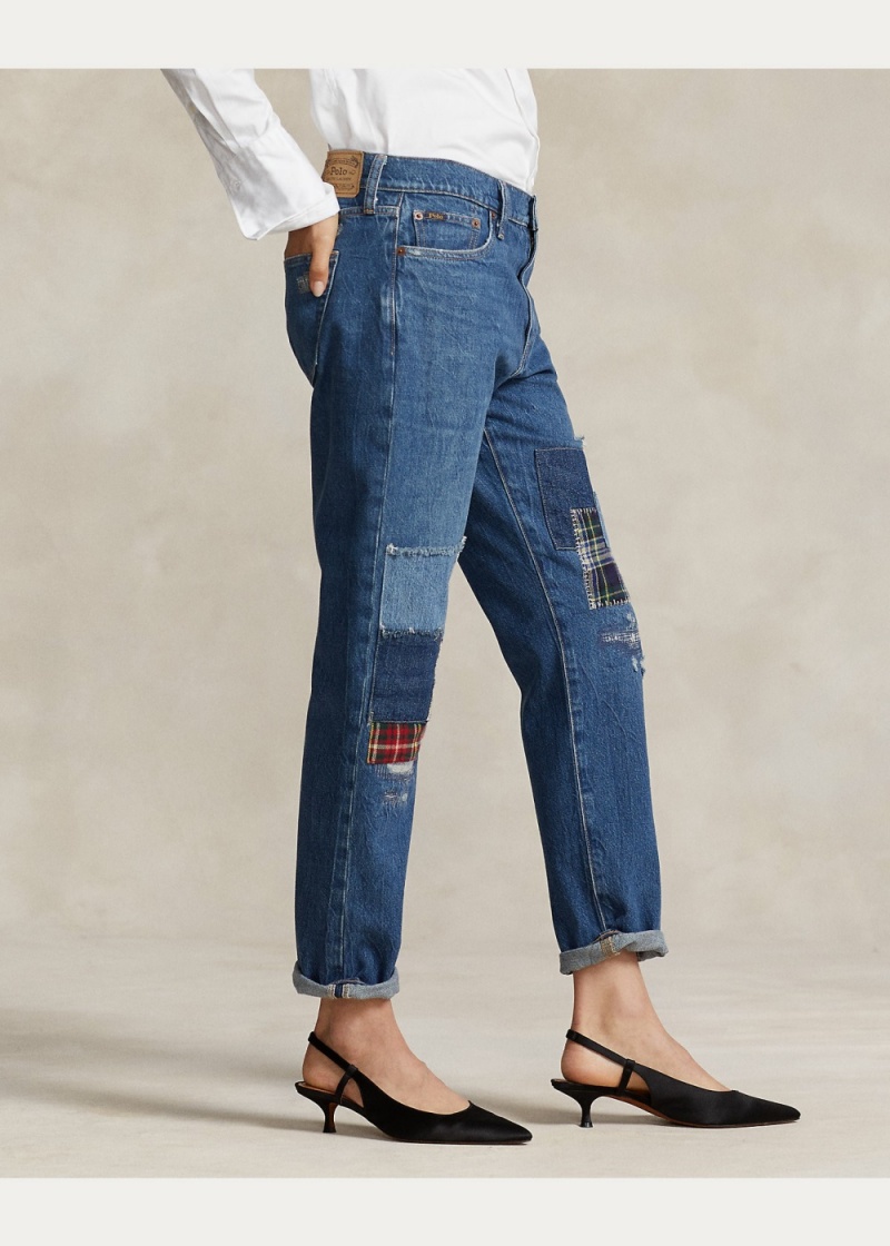 Jeans Patchwork Slim Tapered Mujer Azules | SBPV34027 - vista 2