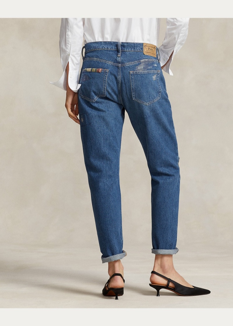 Jeans Patchwork Slim Tapered Mujer Azules | SBPV34027 - vista 3