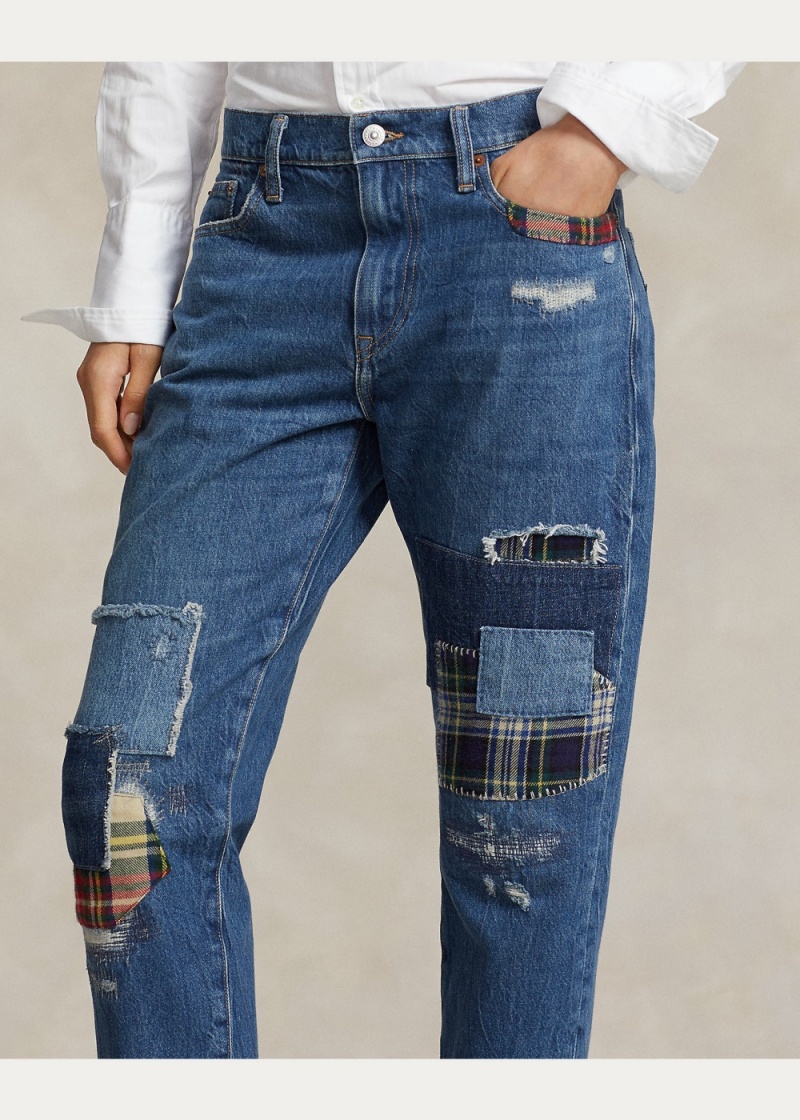 Jeans Patchwork Slim Tapered Mujer Azules | SBPV34027 - vista 4