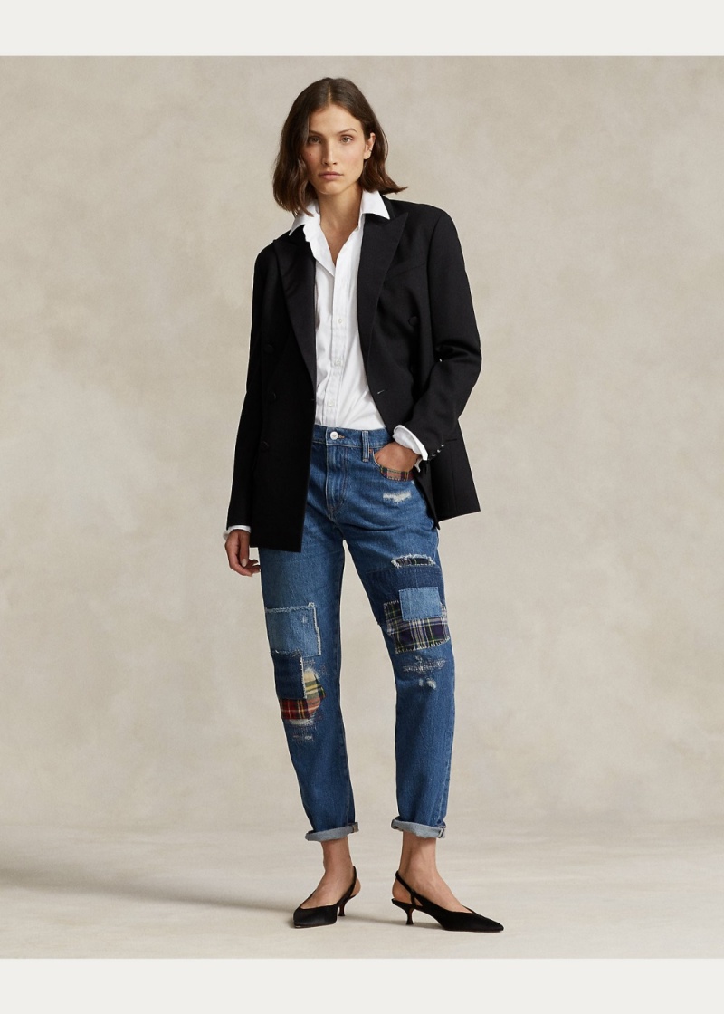 Jeans Patchwork Slim Tapered Mujer Azules | SBPV34027 - vista 5