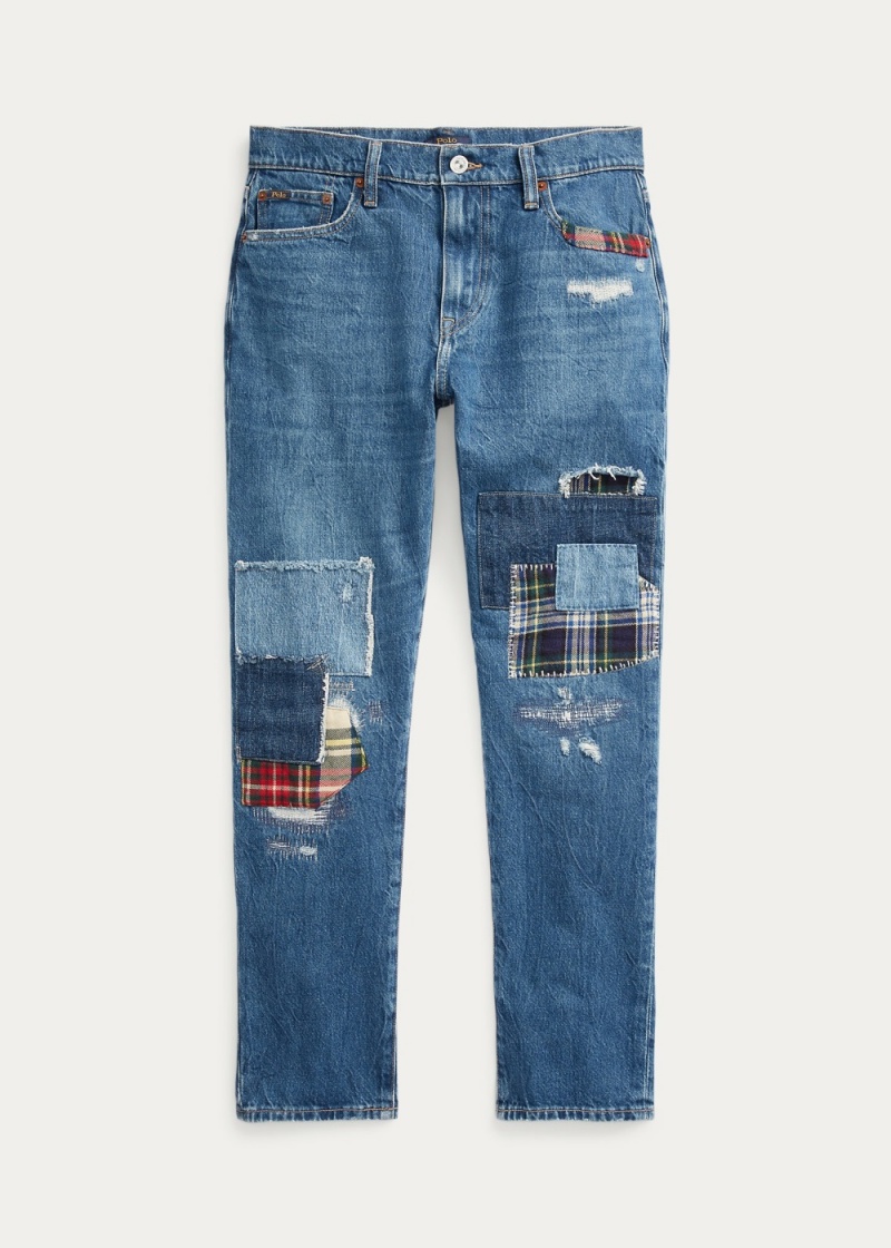 Jeans Patchwork Slim Tapered Mujer Azules | SBPV34027 - vista 6