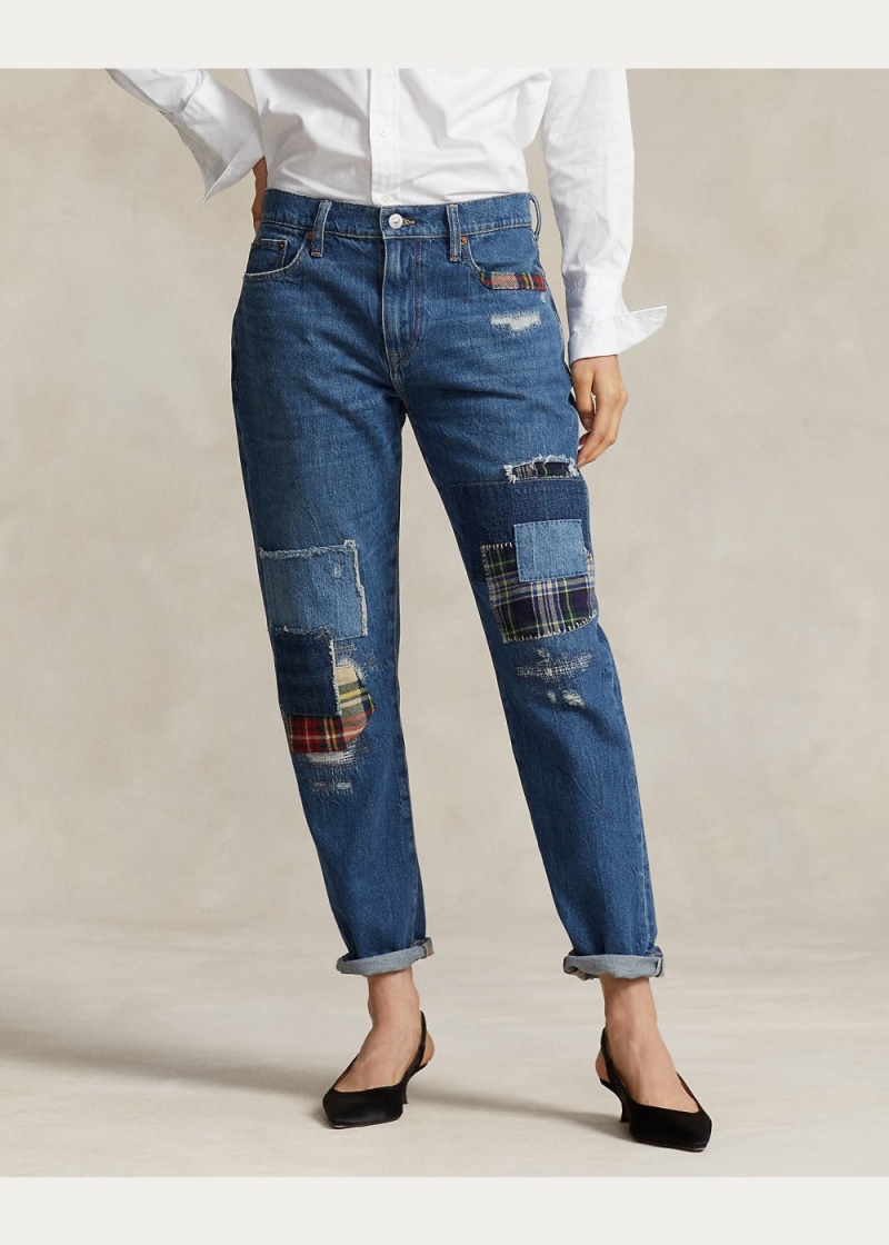 Jeans Patchwork Slim Tapered Mujer Azules | SBPV34027 - vista 7