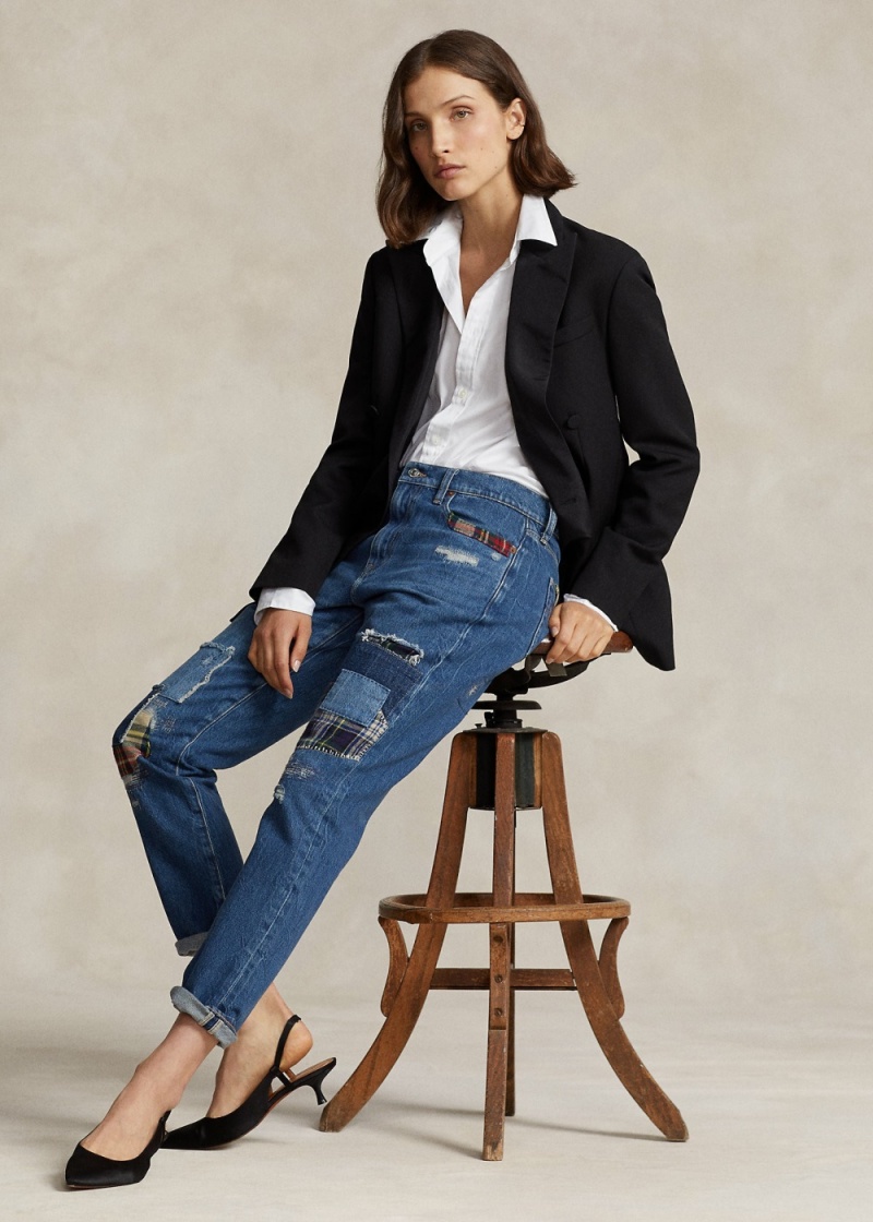 Jeans Patchwork Slim Tapered Mujer Azules | SBPV34027 - vista 1
