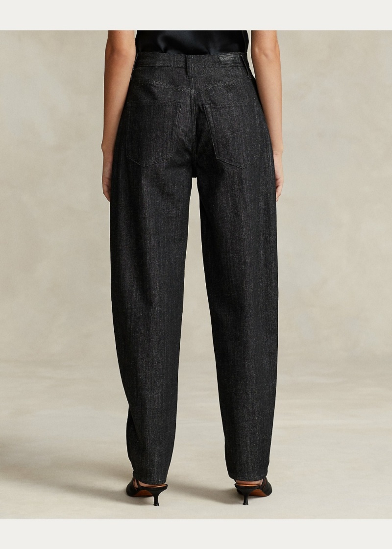 Jeans Satin-Stripe Curved Tapered Mujer Azules | VSXT56790 - vista 2