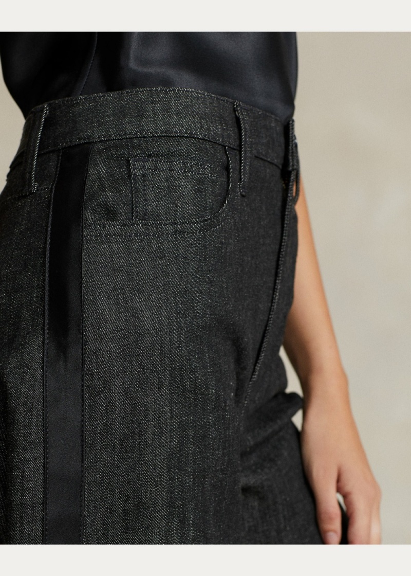 Jeans Satin-Stripe Curved Tapered Mujer Azules | VSXT56790 - vista 3