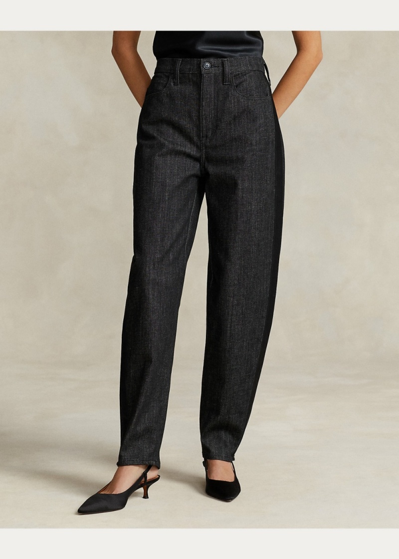 Jeans Satin-Stripe Curved Tapered Mujer Azules | VSXT56790 - vista 4