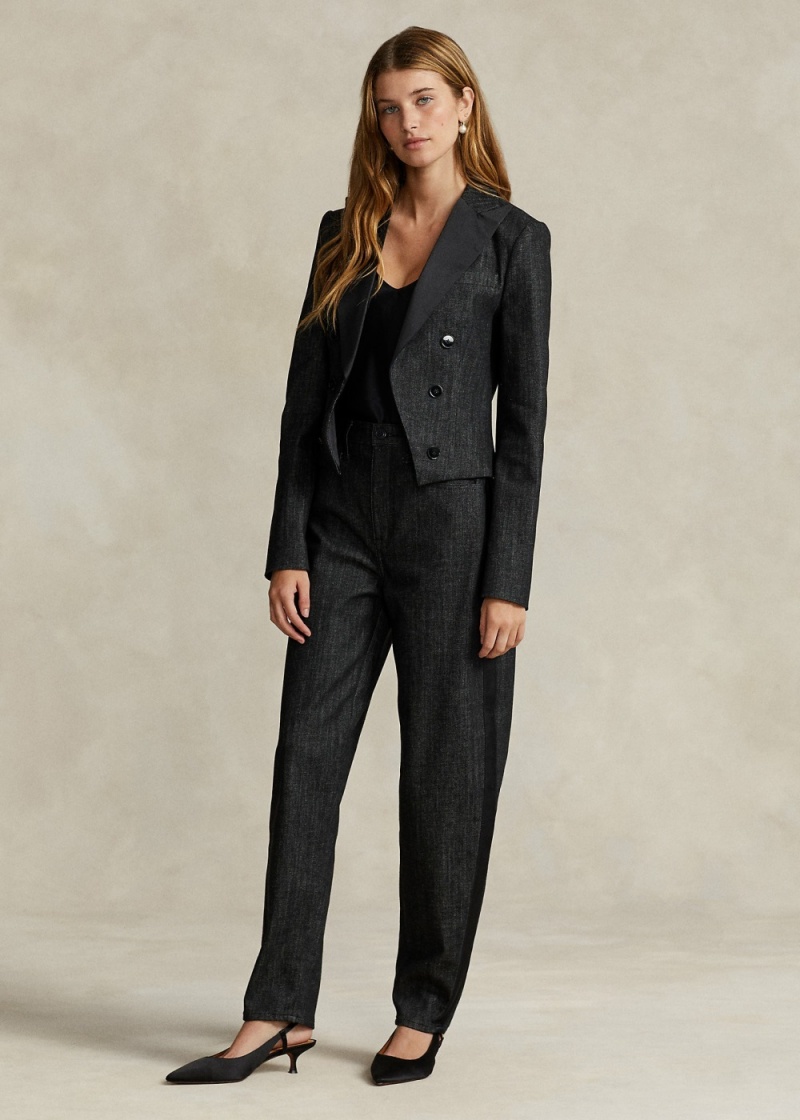 Jeans Satin-Stripe Curved Tapered Mujer Azules | VSXT56790 - vista 1