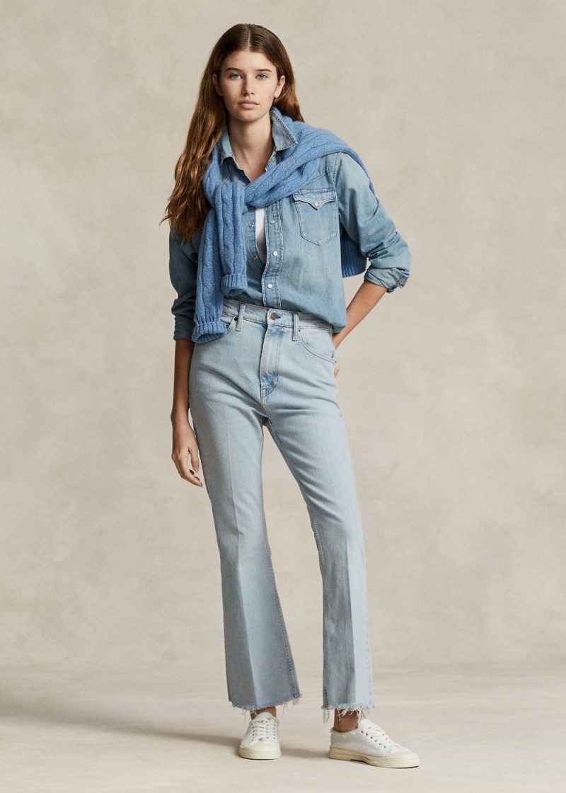 Jeans Sharona Crop Flare Mujer Azules | TVJQ07254 - vista 1