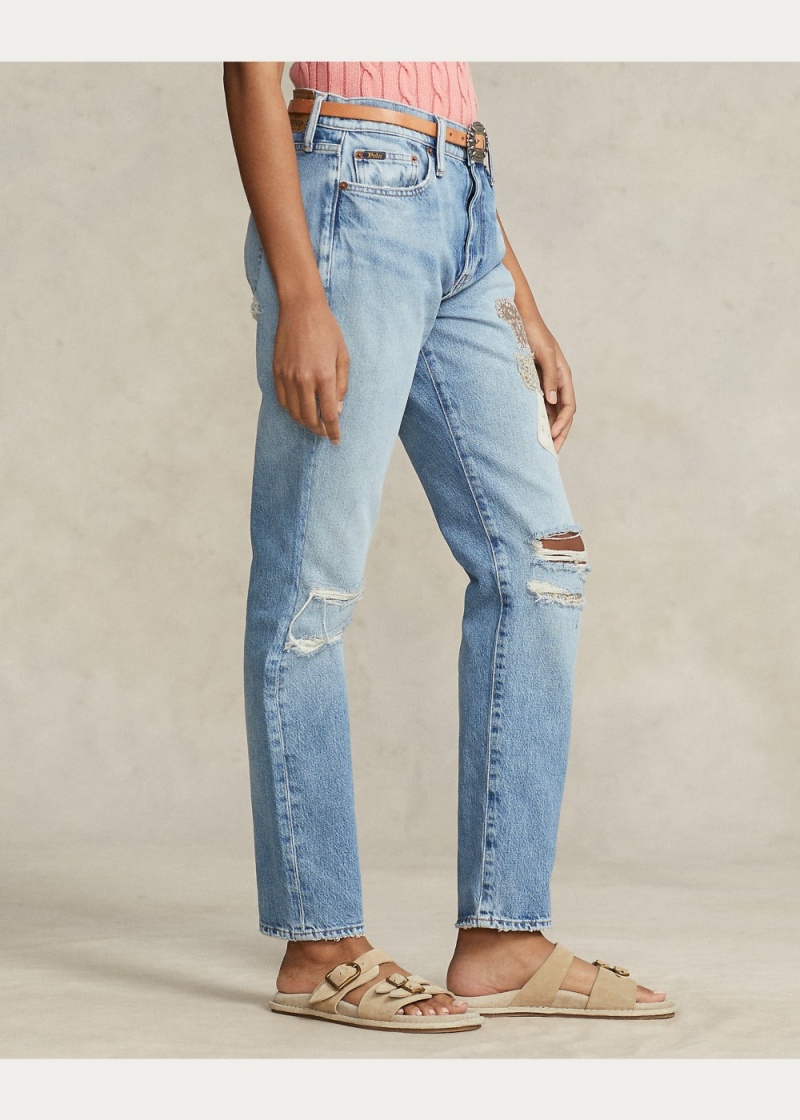 Jeans The Slim Tapered Patchwork Mujer Azules | LIRE32714 - vista 6