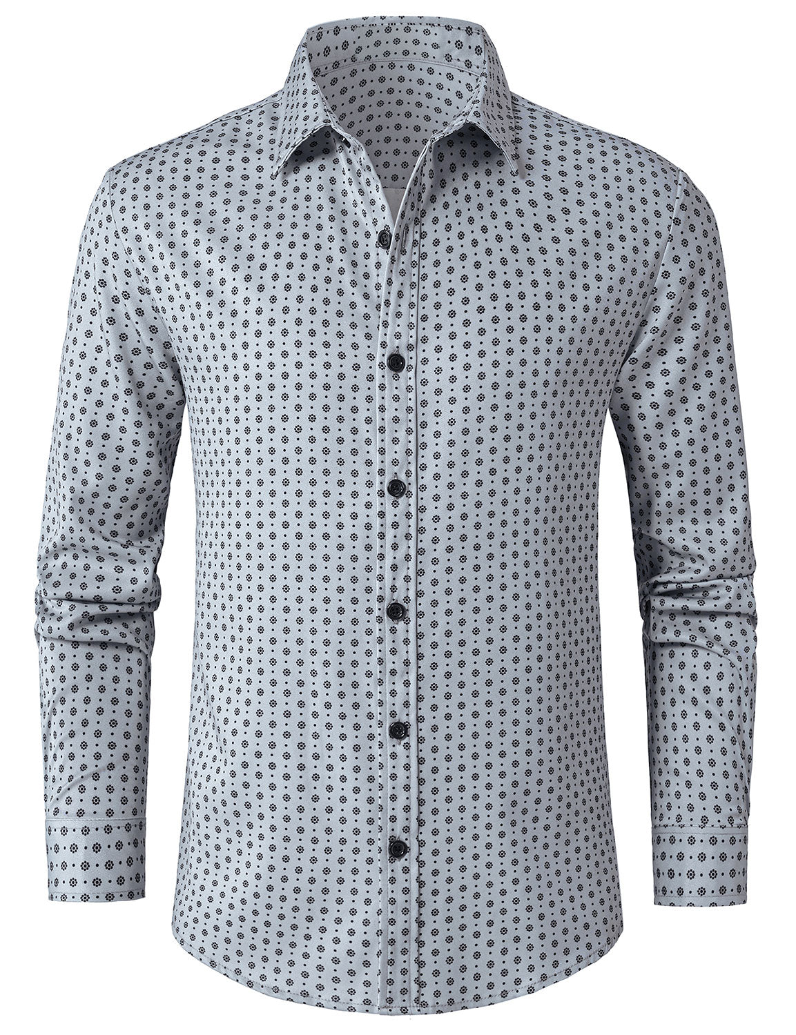 Camisa Grey retro estampado de manga larga para hombre