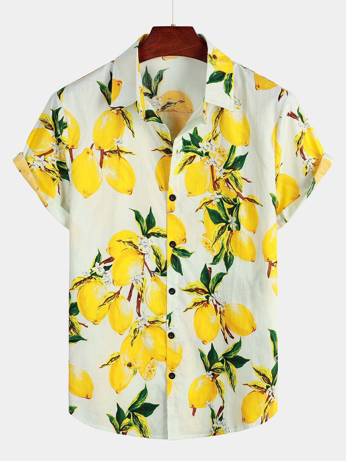 Camisa Tropical Yellow Lemon estampado Hawaiian de manga corta para hombre