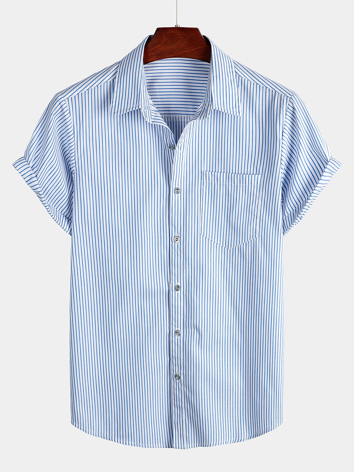 Camisa casual a rayas Pocket de manga corta para hombre